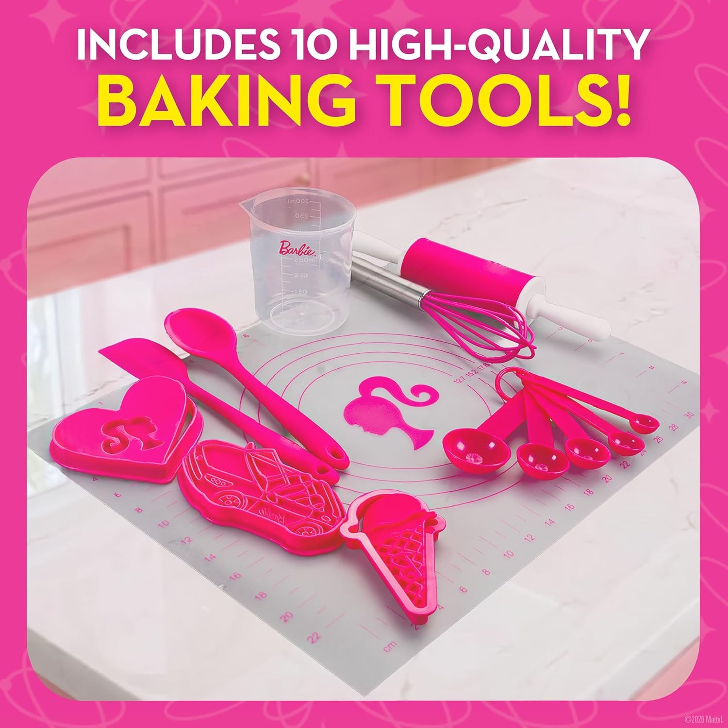 Barbie Kids Baking Set with 10 Tools and 15 Recipes for Ages 6-12