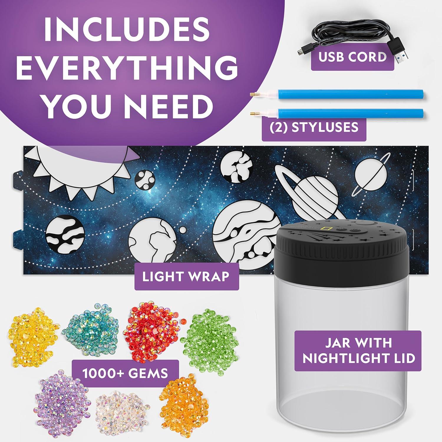 NATIONAL GEOGRAPHIC Diamond Painting Solar System Night Light – Make Your Own Night Light with 1000+ Gems to Decorate, Arts and Crafts Kits for Kids ages 8 9 10 11 12, DIY Space Gift, Planets for Kids(One Size)
