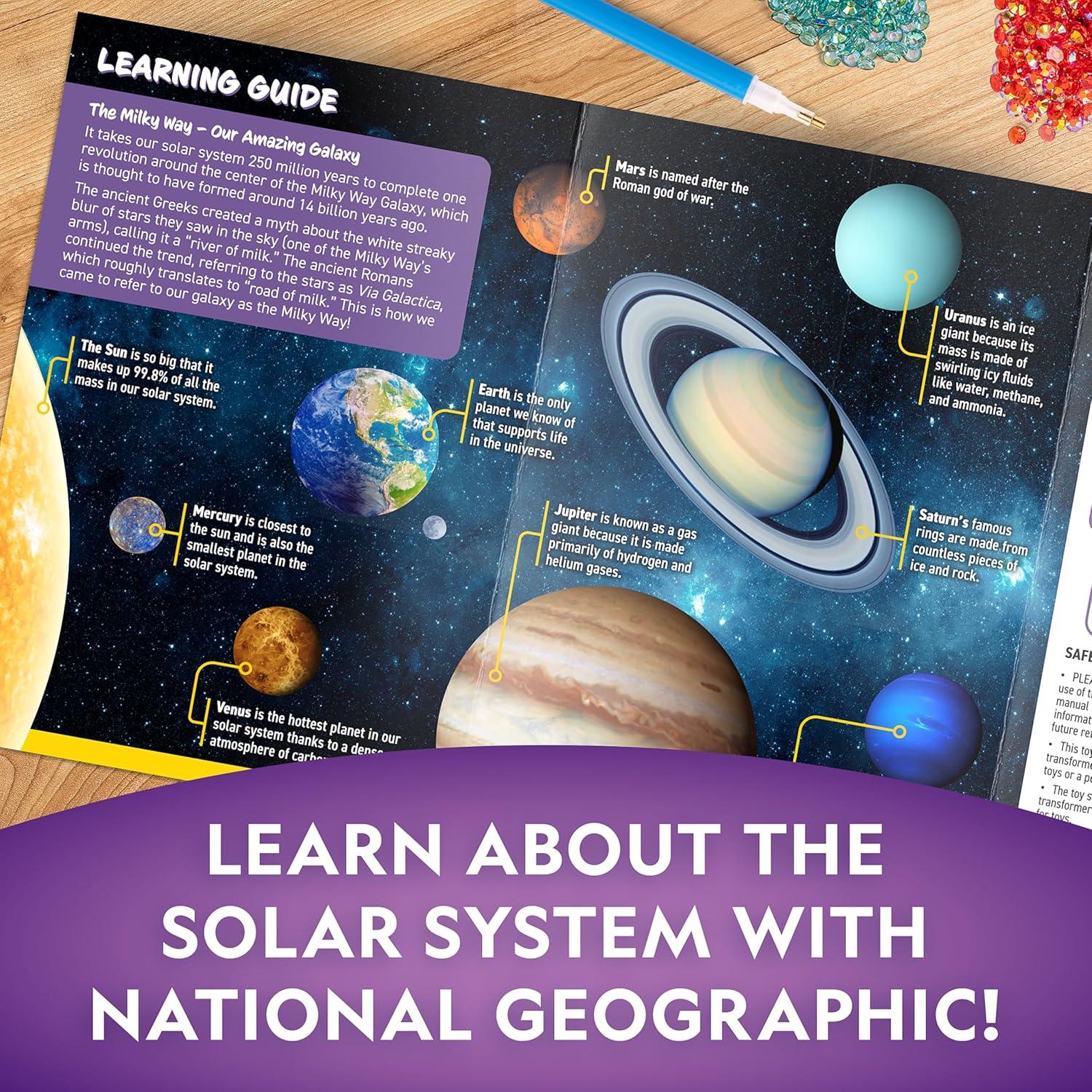NATIONAL GEOGRAPHIC Diamond Painting Solar System Night Light – Make Your Own Night Light with 1000+ Gems to Decorate, Arts and Crafts Kits for Kids ages 8 9 10 11 12, DIY Space Gift, Planets for Kids(One Size)