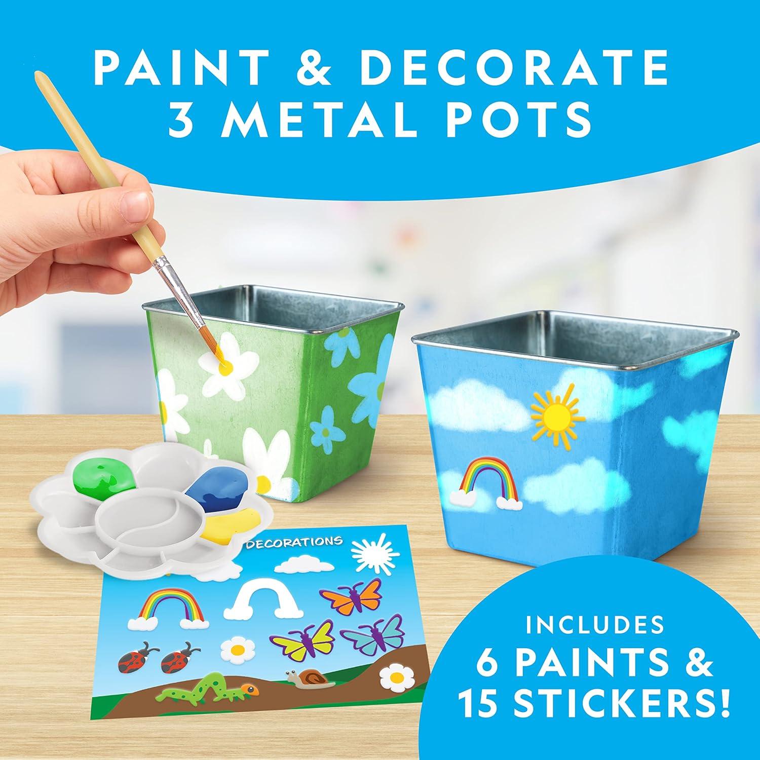 National Geographic Flower & Herb Gardening Kit for Kids – Gardening Set with 3 Stainless Steel Pots, Paint & Stickers, Kids Plant Growing Kit