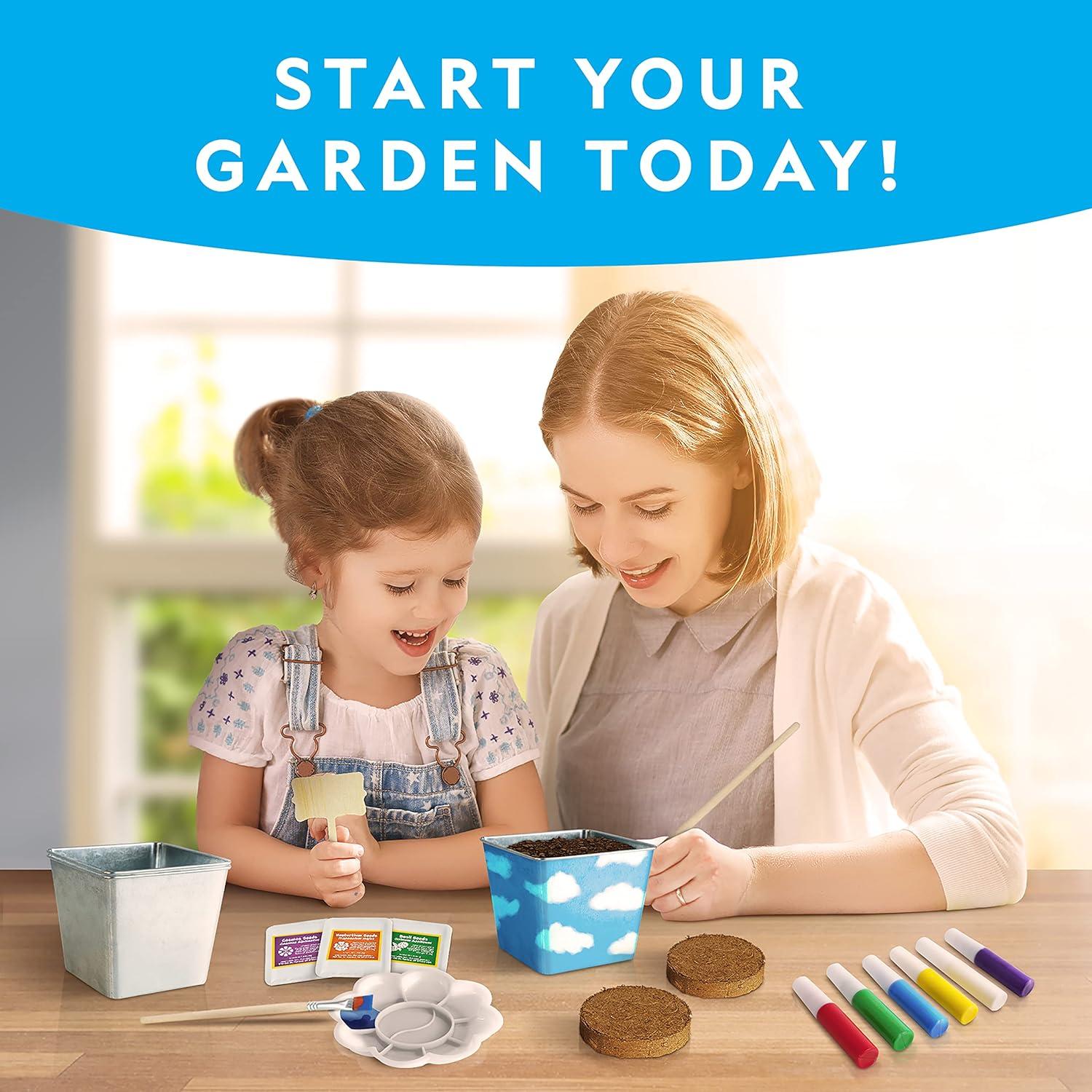 National Geographic Flower & Herb Gardening Kit for Kids – Gardening Set with 3 Stainless Steel Pots, Paint & Stickers, Kids Plant Growing Kit