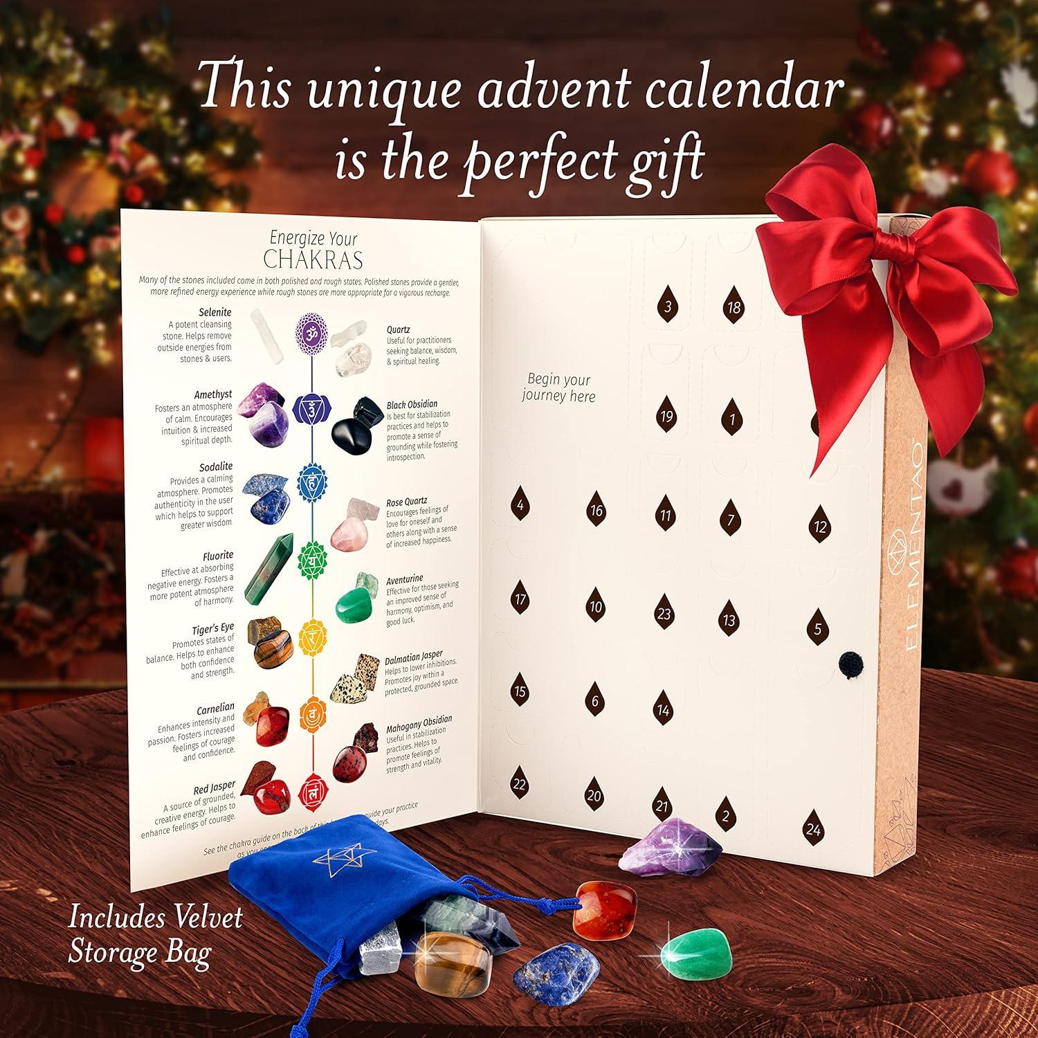Elementao 2026 Crystals & Healing Stones Advent Calendar – Christmas Countdown with 24 Chakra Stones and Healing Crystals, Advent Calendars for Adults and Teens, Gifts for Women, Crystal Décor