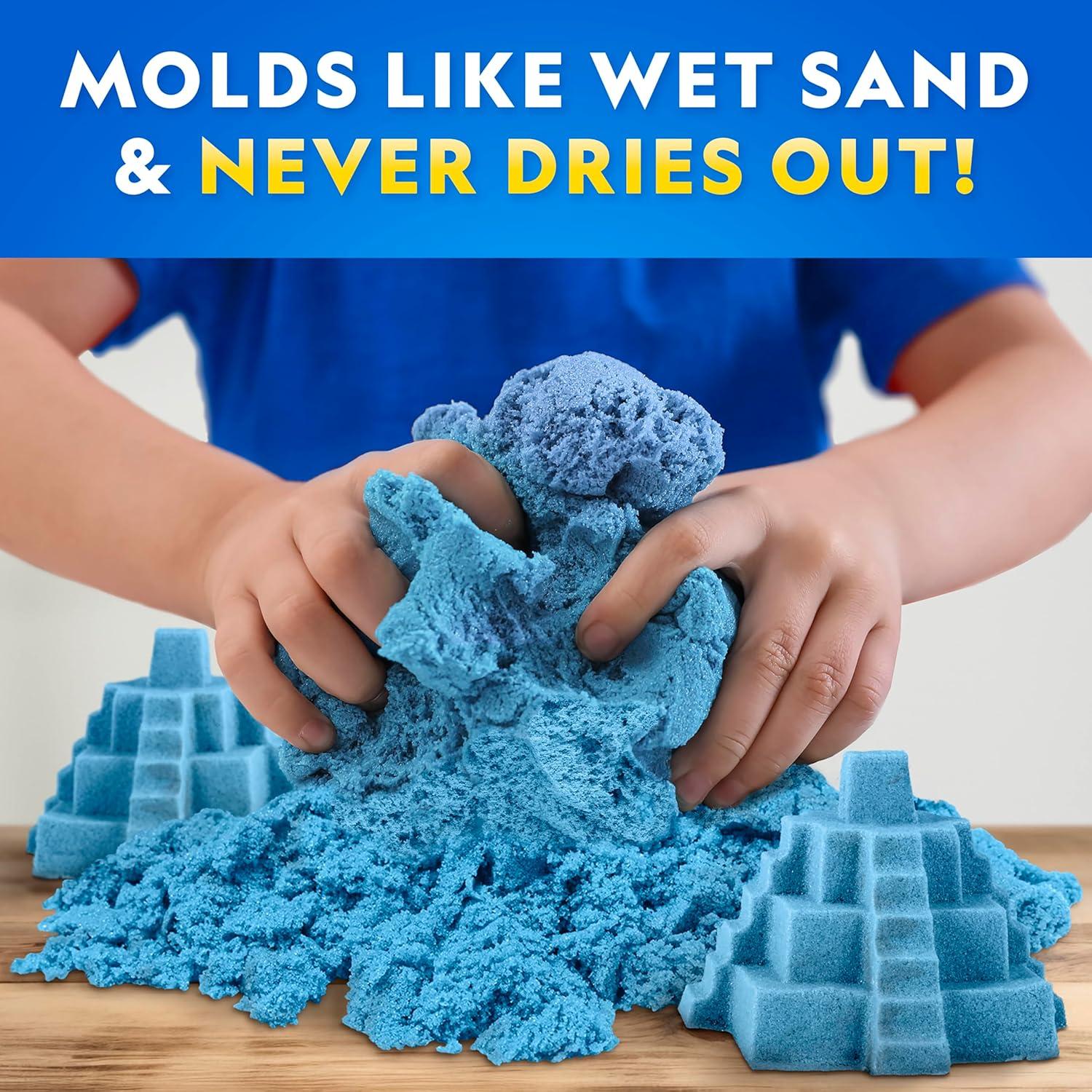 National Geographic Moon Sand – 24 Lb. Bulk Play Sand Kit with 6 Castle Molds (Blue) – A Fun No Mess Sensory Activity, Kids Fake Sand Play Set, Sensory Bin Filler(24 LB Blue)