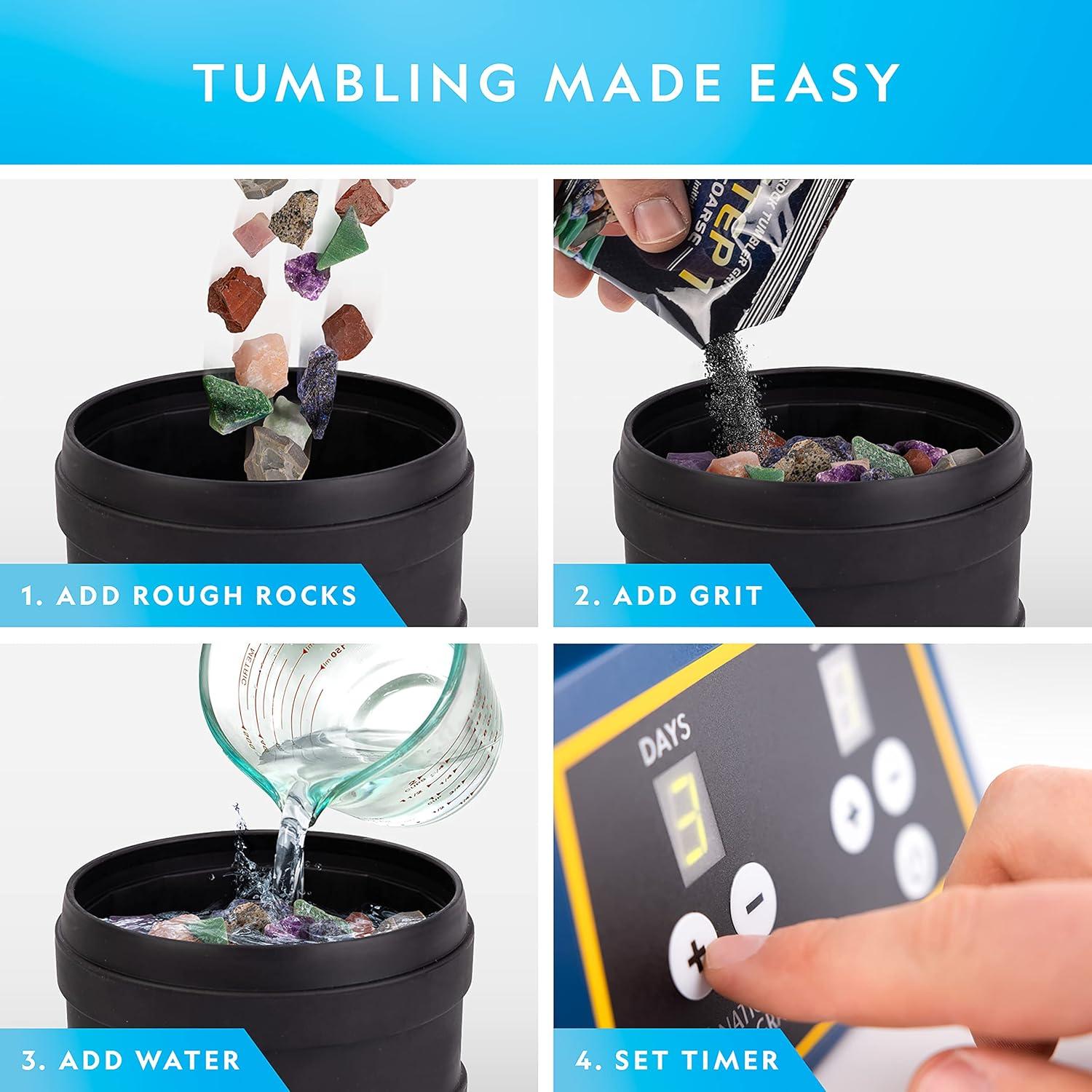 National Geographic Rock Tumbler Kit – 3 Lb. Extra Large Capacity Barrel with 3-Speed Motor & 9-Day Timer, Kit Includes Rocks for Tumbling and Rock Polisher Grit, Rock Tumbler for Adults and Kids