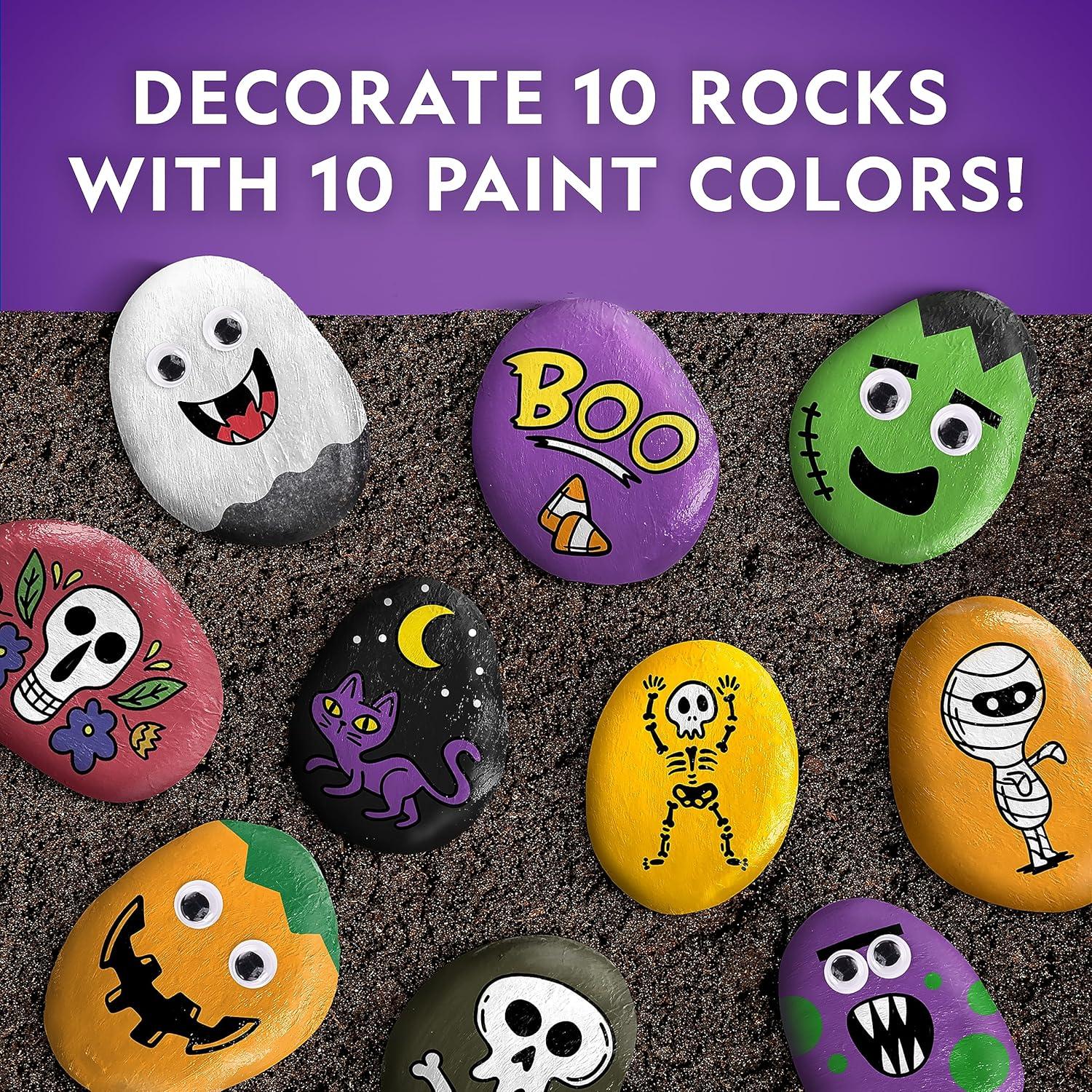 National Geographic Creepy Creatures Rock Painting Kit – Halloween Arts & Crafts Kit for Kids, Decorate 10 River Rocks with 10 Paint Colors & More Spooky Art Supplies, Halloween Gifts for Kids(Creepy Creatures)