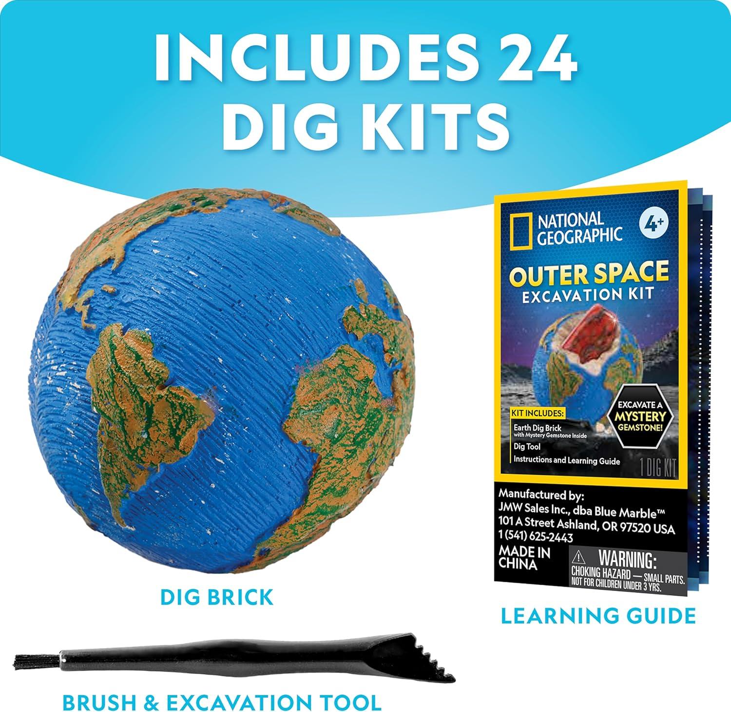 National Geographic Ultimate Space Gemstone Dig Kit – 8 Planet-Shaped Bricks with 16 Real Rock & Gemstone Specimens, Gems for Kids, Excavation Digging Activity, Gem Mining Kit(24 Individual Dig Bricks)