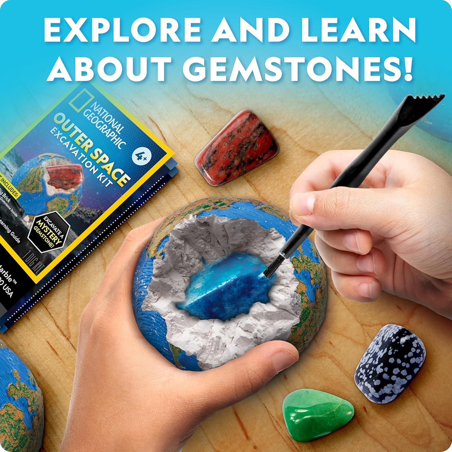 National Geographic Ultimate Space Gemstone Dig Kit – 8 Planet-Shaped Bricks with 16 Real Rock & Gemstone Specimens, Gems for Kids, Excavation Digging Activity, Gem Mining Kit(24 Individual Dig Bricks)