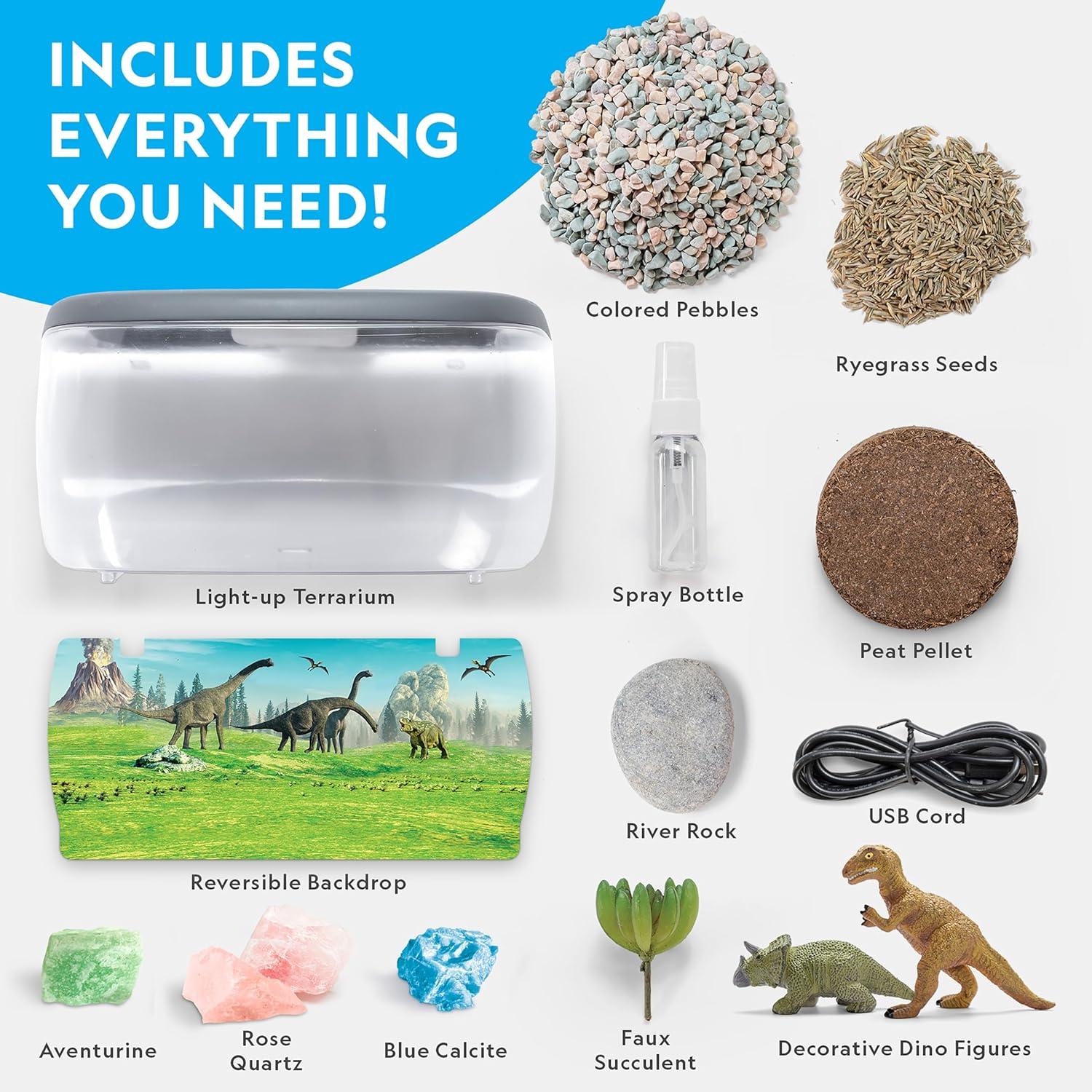 National Geographic Light Up Terrarium Kit for Kids – Build a Dinosaur Habitat with Real Plants & Gemstones, Science Kit, Dinosaur Toys for Kids (Amazon Exclusive)(Dino Habitat)