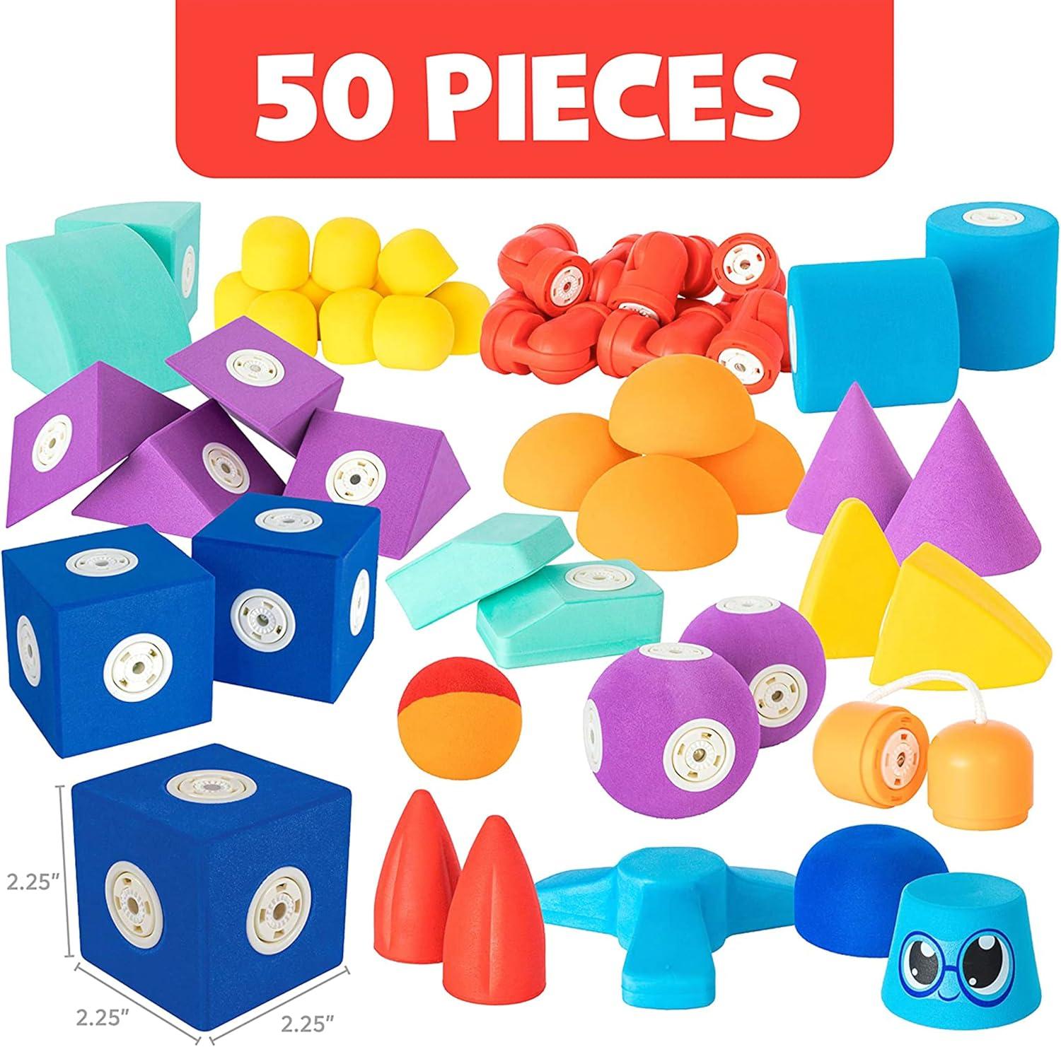 Blockaroo Magnetic Foam Building Blocks – 50-Piece Set, Bath & Bathtub Toys for Toddlers, Sensory STEM Building Blocks for Kids Ages 3-5(50 Piece Set)