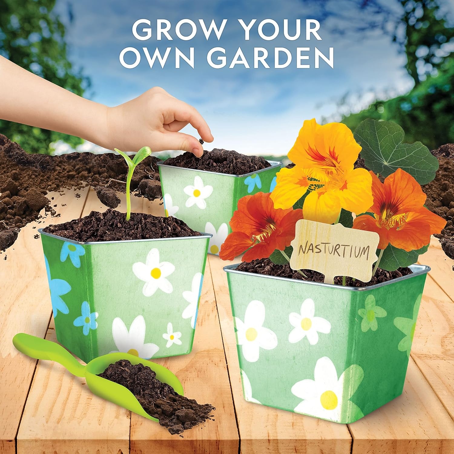 National Geographic Herb Growing Kit – Decorate 3 Pots with Paint and Stickers, Kids Gardening Set, Arts and Crafts for Kids Ages 8-12, Garden Kit, Outdoor Toys