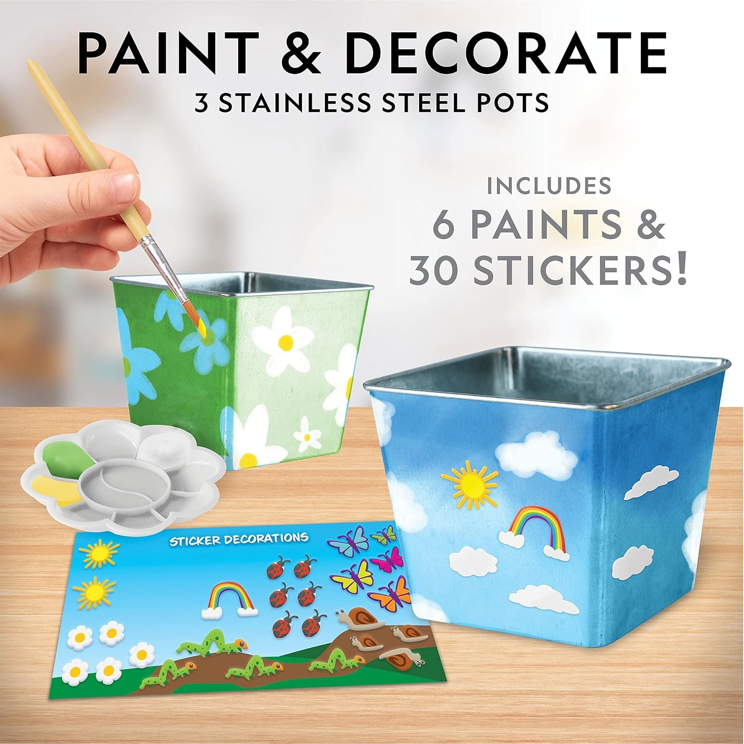 National Geographic Herb Growing Kit – Decorate 3 Pots with Paint and Stickers, Kids Gardening Set, Arts and Crafts for Kids Ages 8-12, Garden Kit, Outdoor Toys