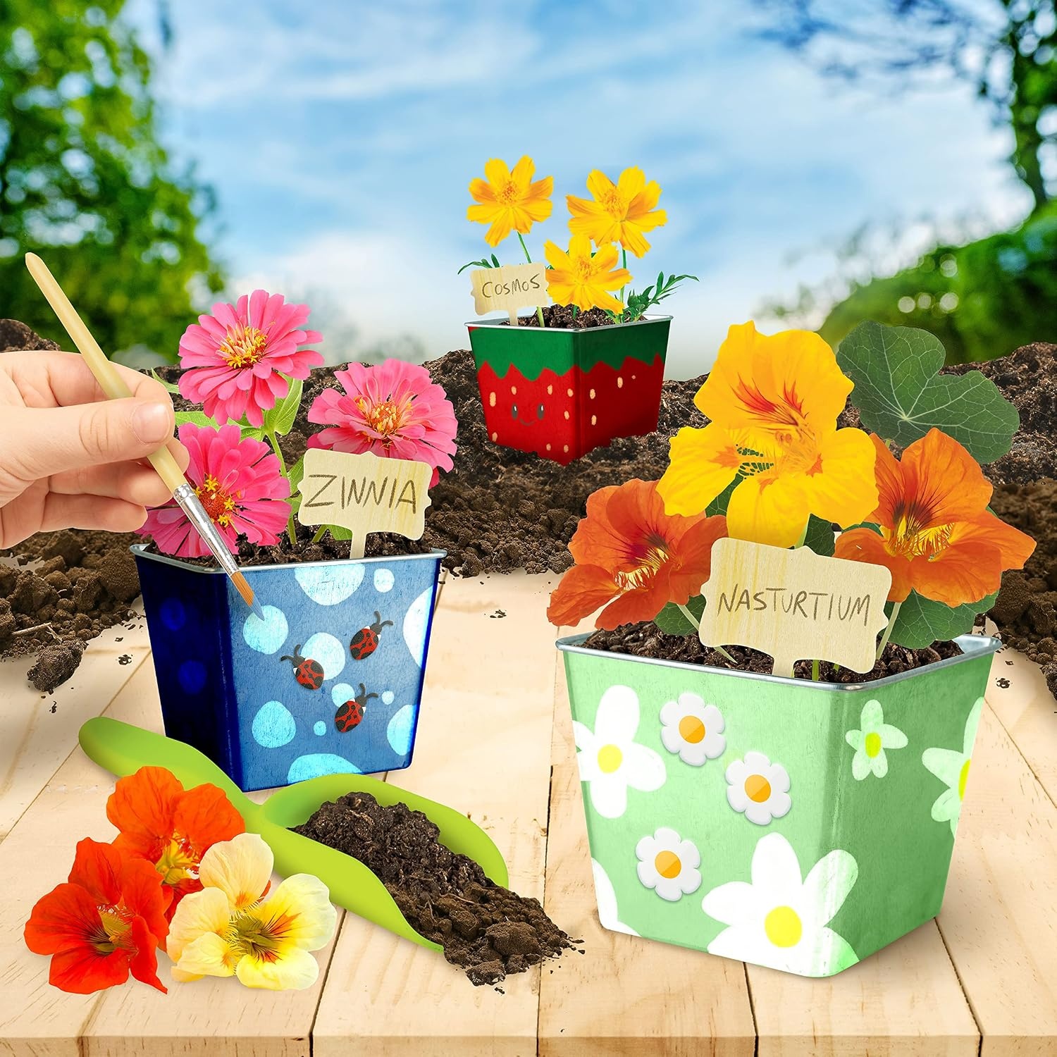 National Geographic Herb Growing Kit – Decorate 3 Pots with Paint and Stickers, Kids Gardening Set, Arts and Crafts for Kids Ages 8-12, Garden Kit, Outdoor Toys