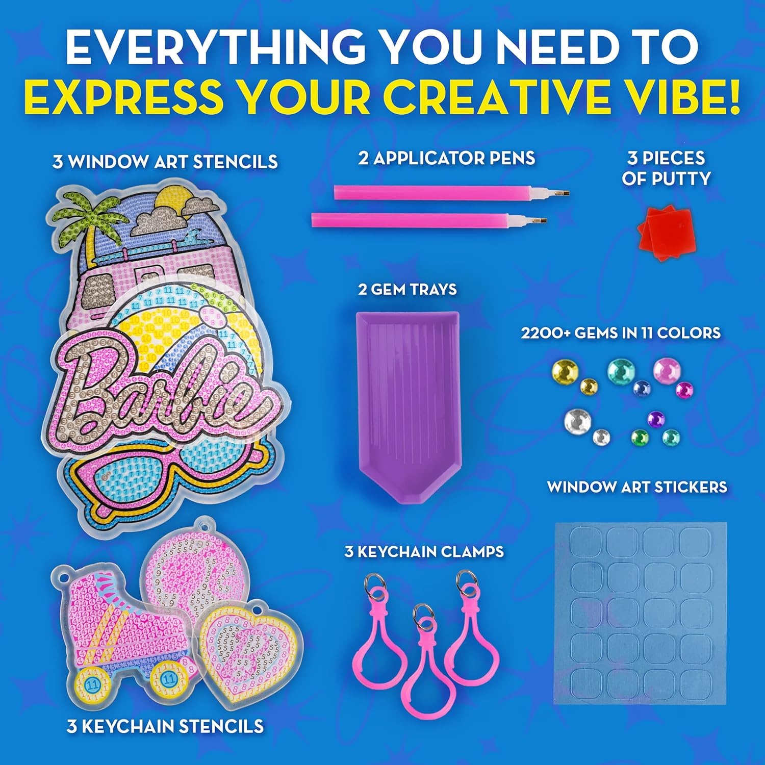 Barbie Gem Art Suncatcher and Keychain Craft Kit with 2200+ Gems