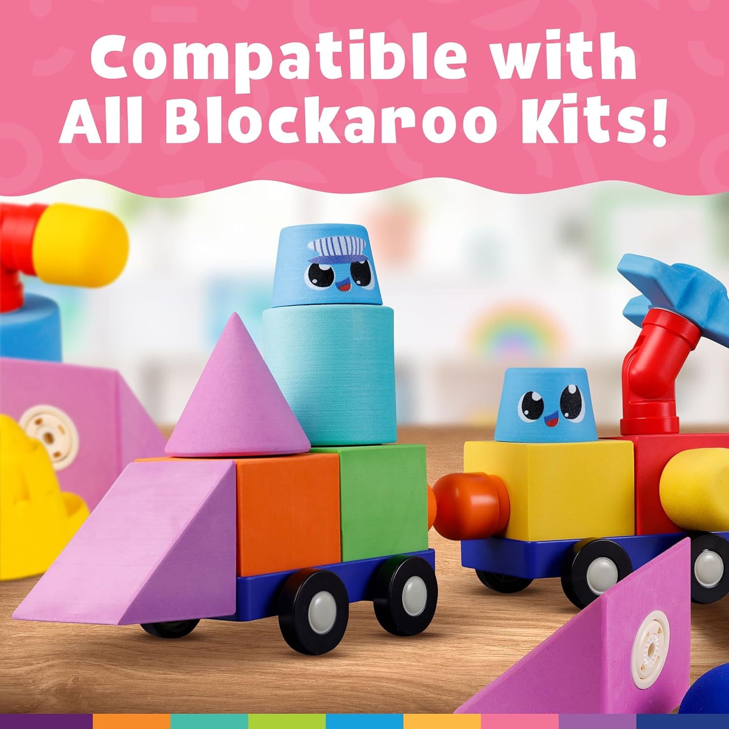 Blockaroo Magnetic Foam Building Blocks 15-Piece Train Set for Toddlers | Soft Magnetic Foam Blocks, Train-Themed Pieces, 360-Degree Rotation, Sensory Play, Preschool Learning, Ages 2+