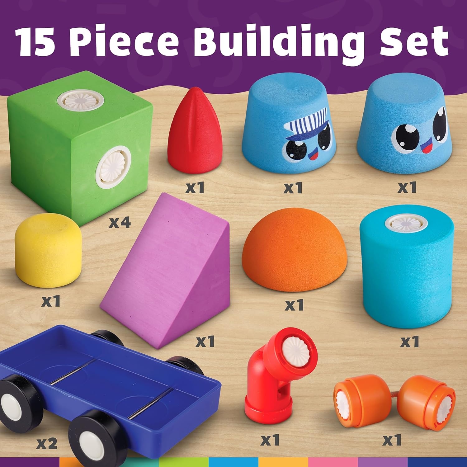 Blockaroo Magnetic Foam Building Blocks 15-Piece Train Set for Toddlers | Soft Magnetic Foam Blocks, Train-Themed Pieces, 360-Degree Rotation, Sensory Play, Preschool Learning, Ages 2+