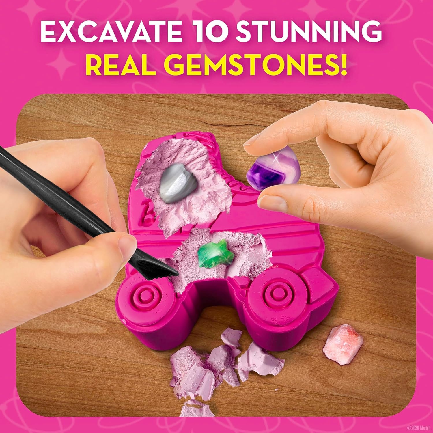 Barbie Gemstone Dig Kit with 10 Real Gems and Crystals for Kids Ages 4+