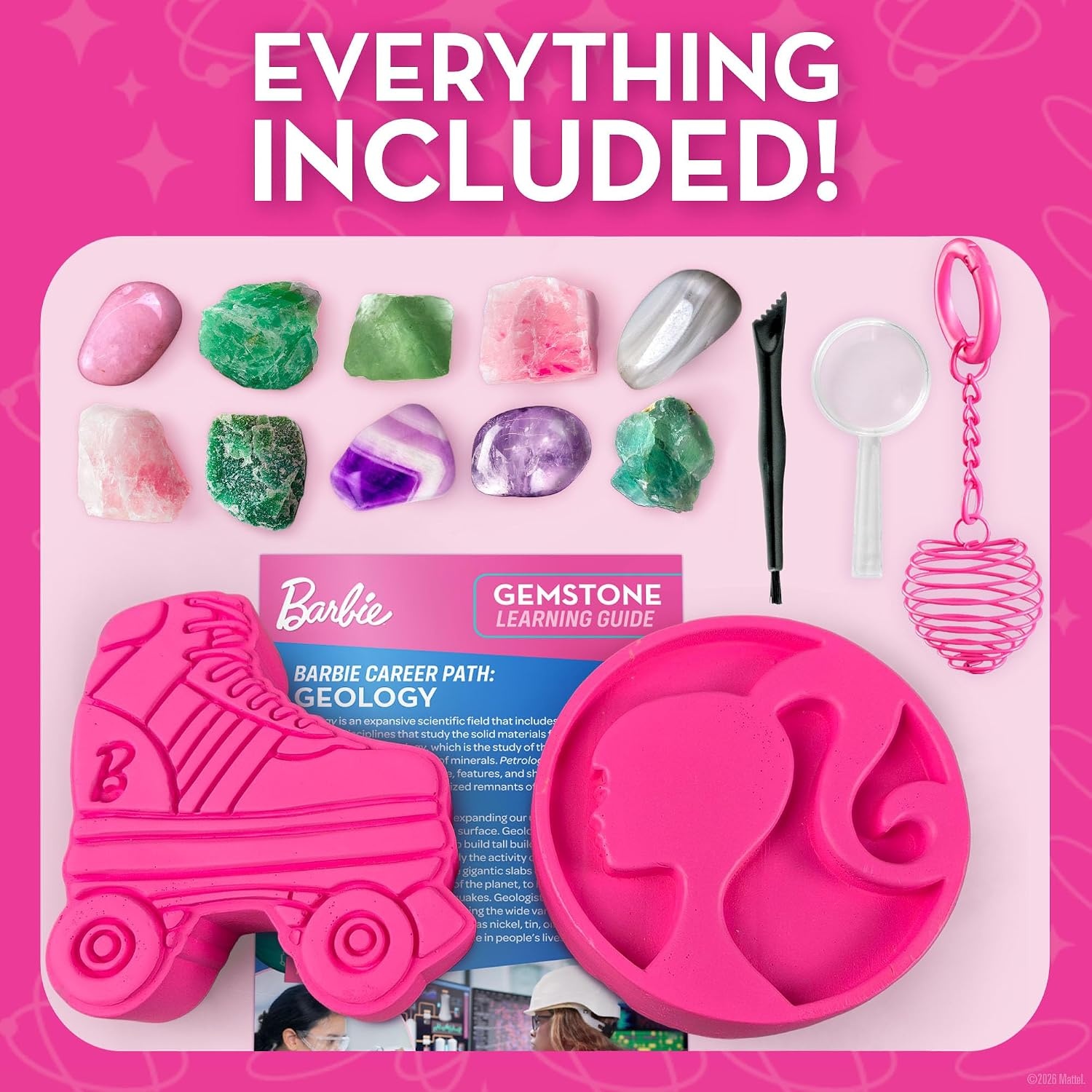 Barbie Gemstone Dig Kit with 10 Real Gems and Crystals for Kids Ages 4+