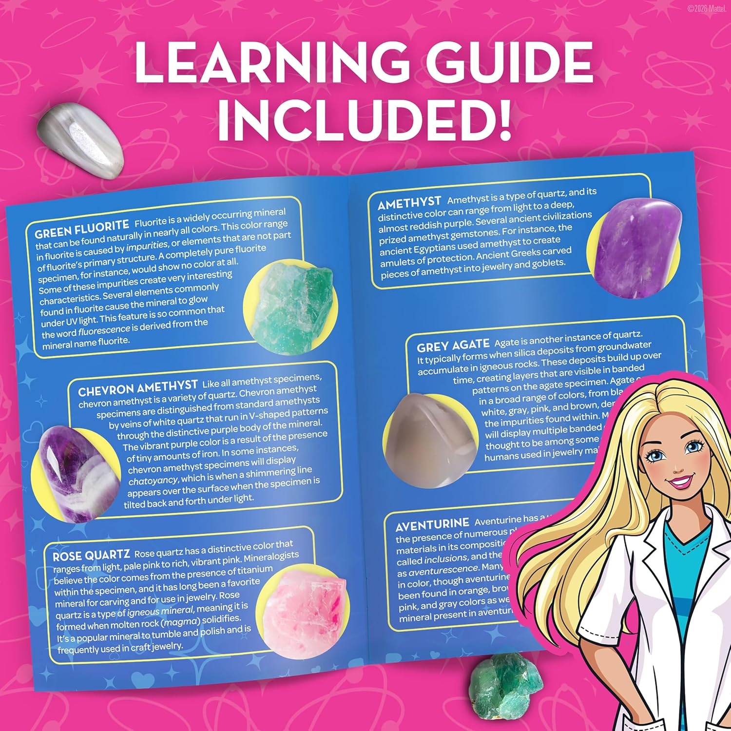 Barbie Gemstone Dig Kit with 10 Real Gems and Crystals for Kids Ages 4+