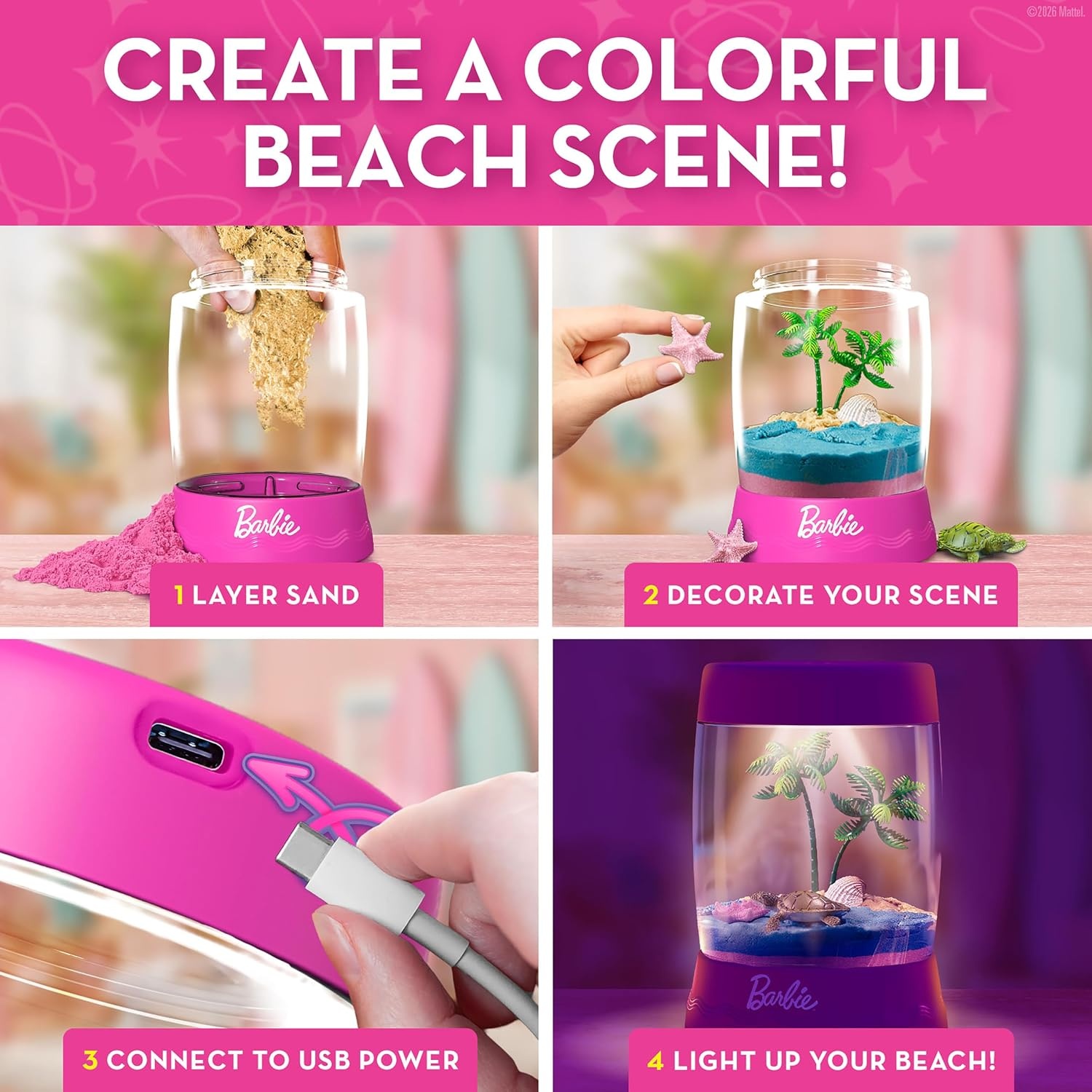 Barbie Light-Up Beach Terrarium Craft Kit with Gemstones for Kids