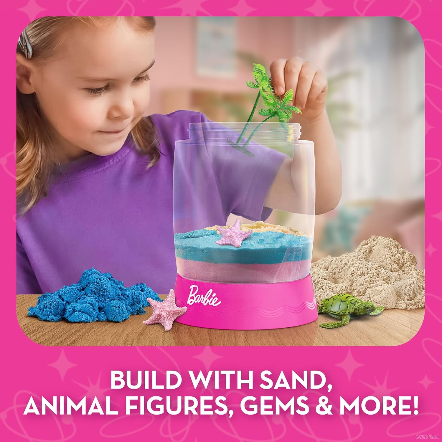 Barbie Light-Up Beach Terrarium Craft Kit with Gemstones for Kids