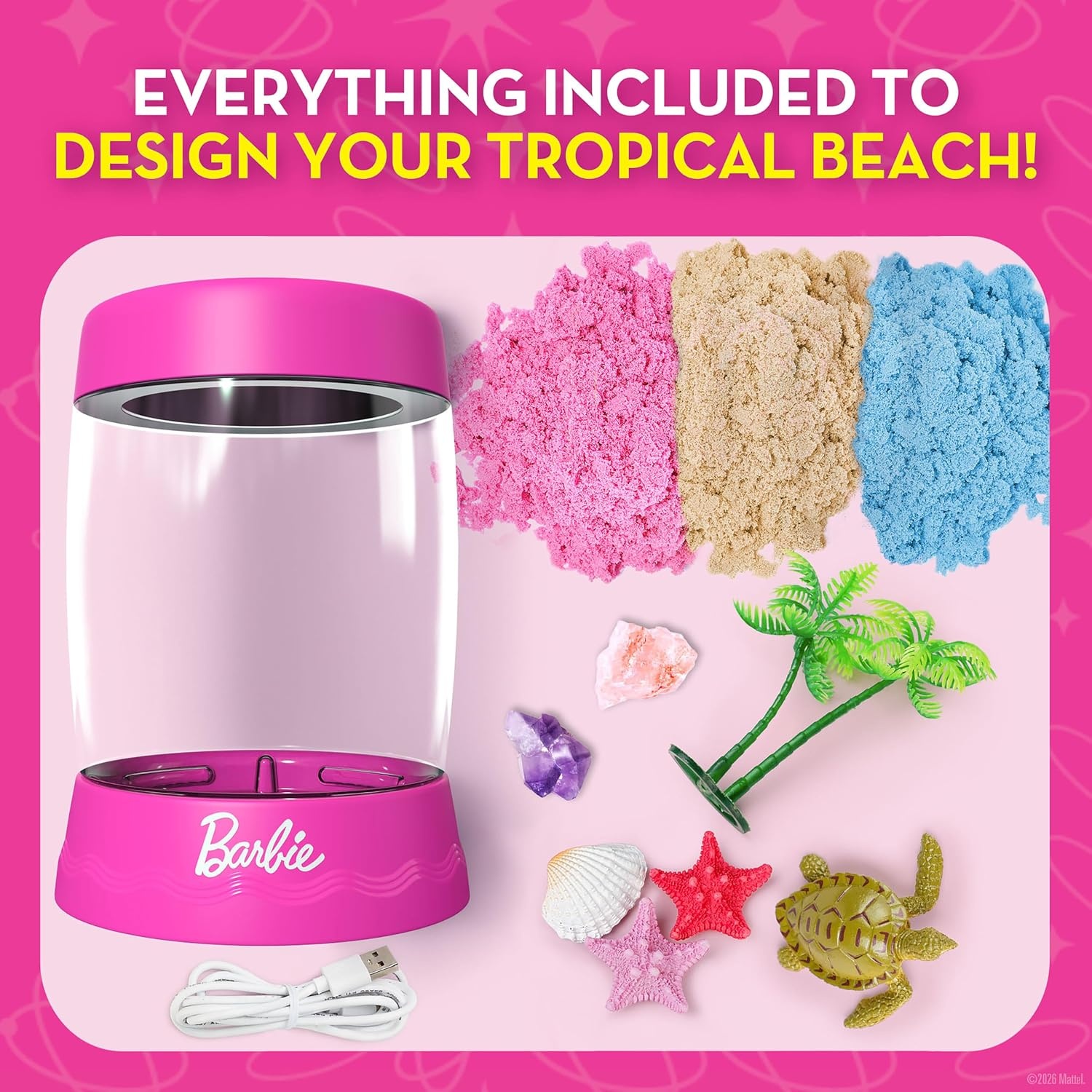 Barbie Light-Up Beach Terrarium Craft Kit with Gemstones for Kids