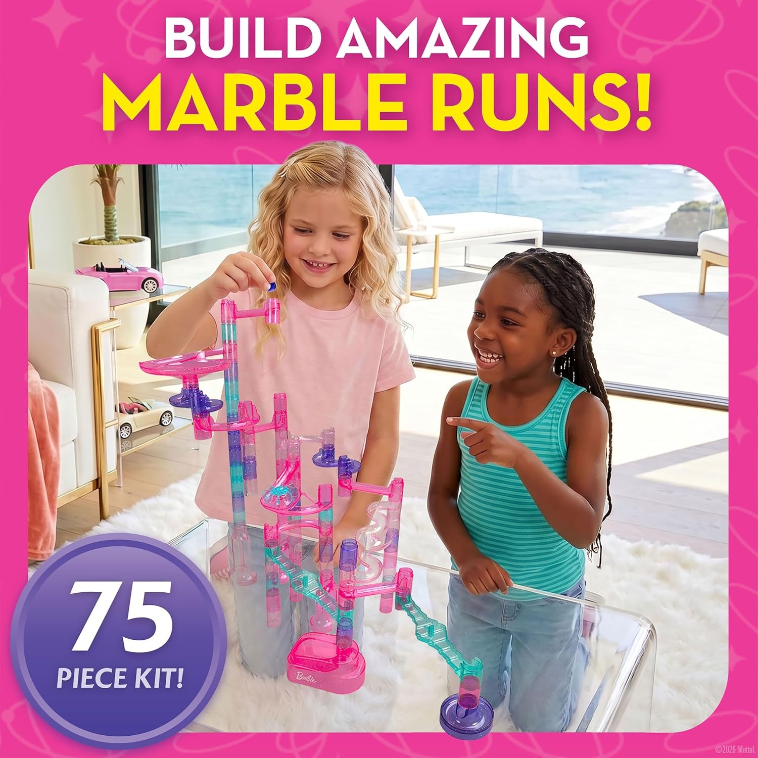 Barbie™ Sparkle Marble Run Toy for Kids Ages 6+ – Marble Race Track Set with 10 Marbles, Maze Game Building Toy, STEM Learning Gift for Girls Ages 6 7 8 9 10, Physics & Engineering Toys