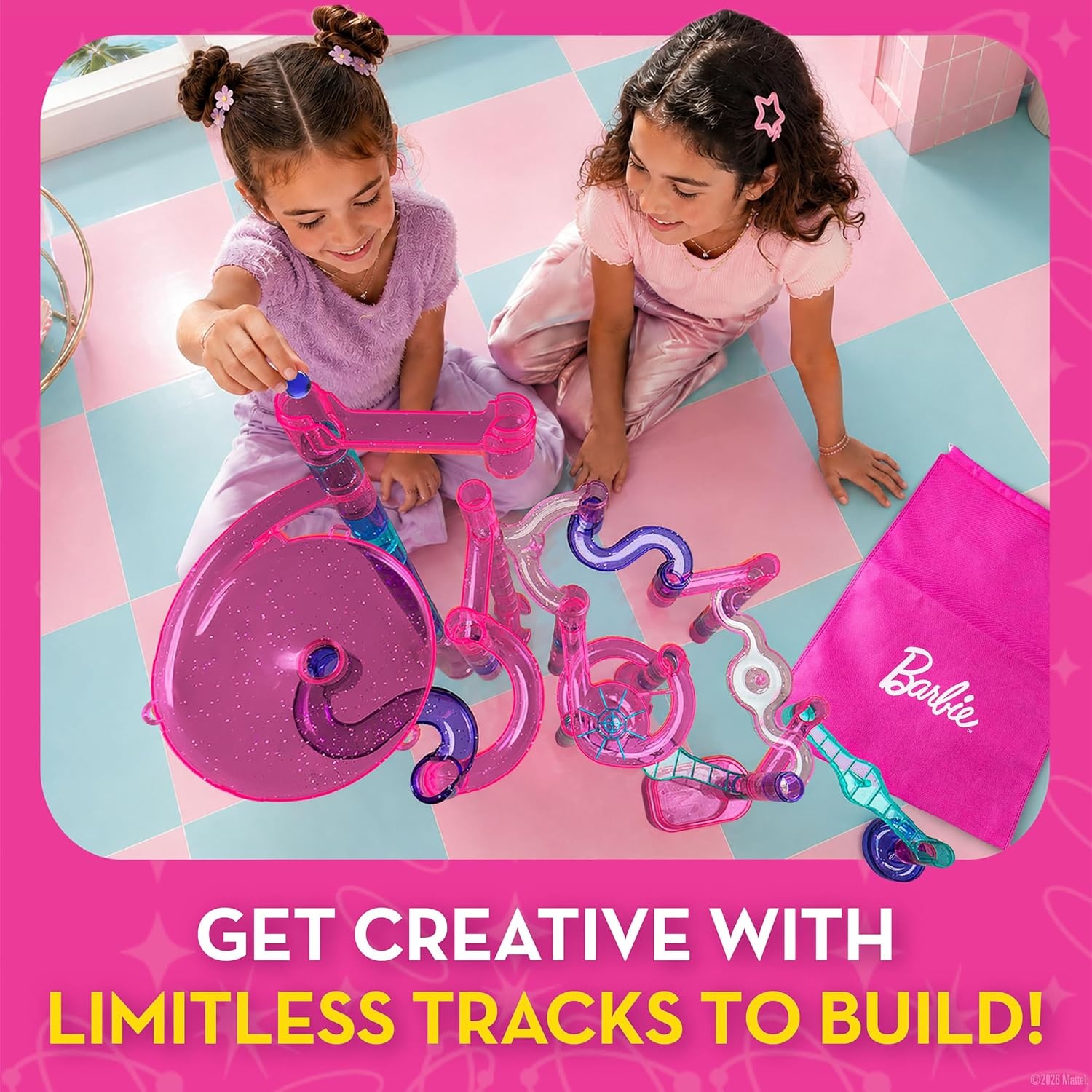 Barbie™ Sparkle Marble Run Toy for Kids Ages 6+ – Marble Race Track Set with 10 Marbles, Maze Game Building Toy, STEM Learning Gift for Girls Ages 6 7 8 9 10, Physics & Engineering Toys