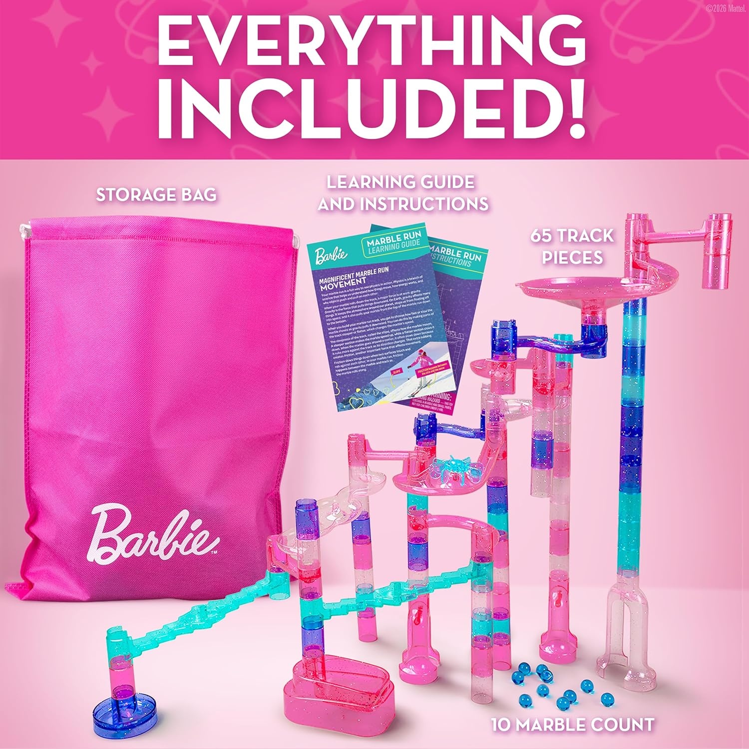 Barbie™ Sparkle Marble Run Toy for Kids Ages 6+ – Marble Race Track Set with 10 Marbles, Maze Game Building Toy, STEM Learning Gift for Girls Ages 6 7 8 9 10, Physics & Engineering Toys