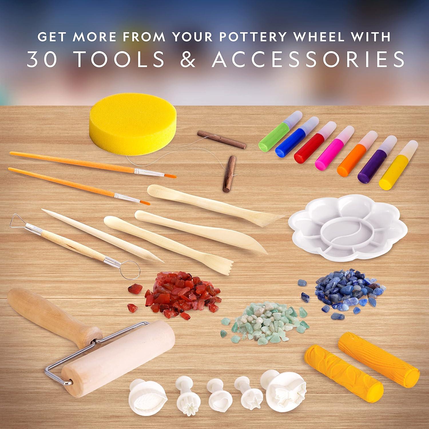 Blue Marble National Geographic Pottery Wheel Refill Kit – 2 lbs. Air Dry Clay, 30 Pottery Tools & Accessories, Gemstone Chips, Sculpting Clay Tools, 7 Paints & More, Great Craft Kit for Kids(Refill Kit)