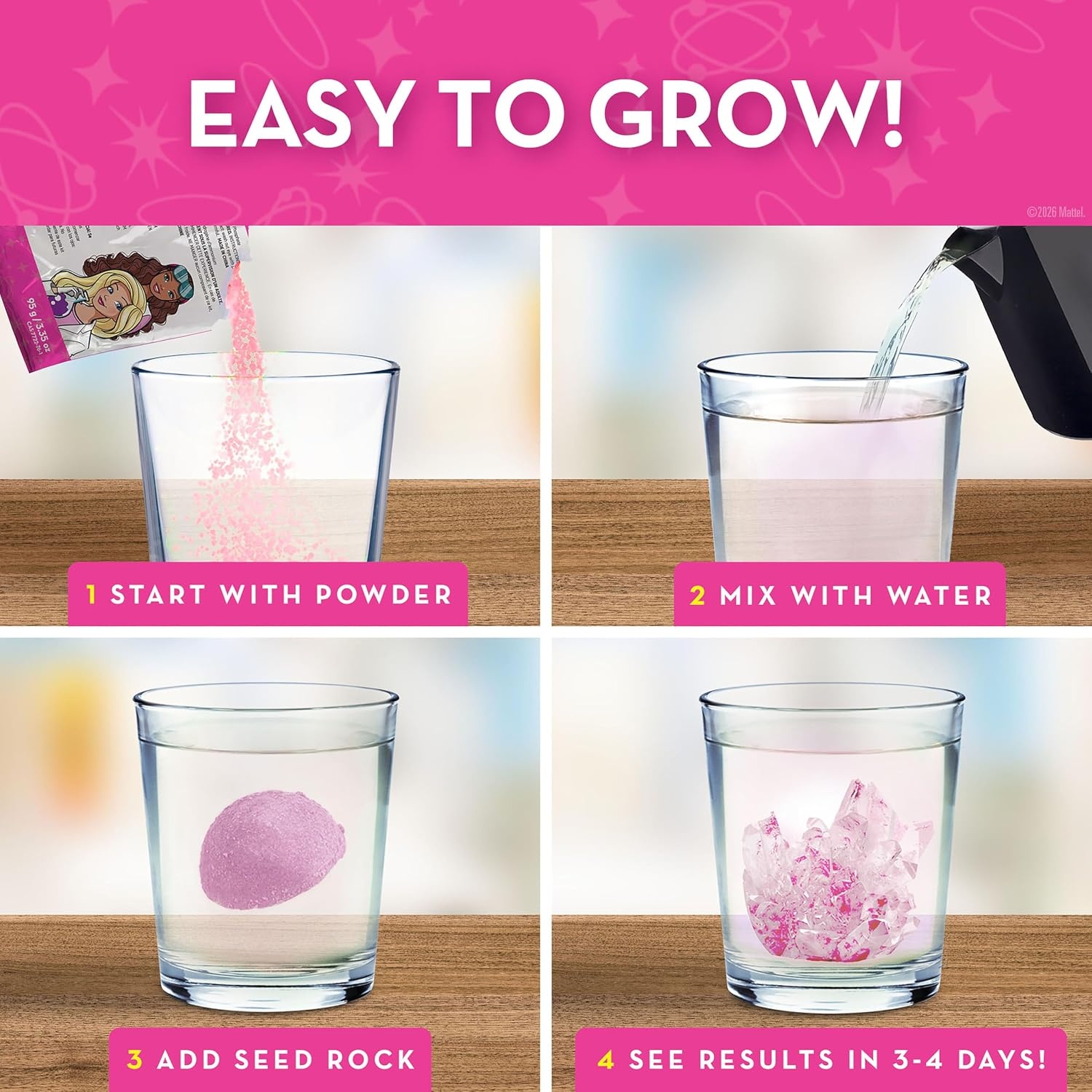 Barbie Crystal Growing Kit with 3 Sparkling Crystals for Kids Ages 8-12