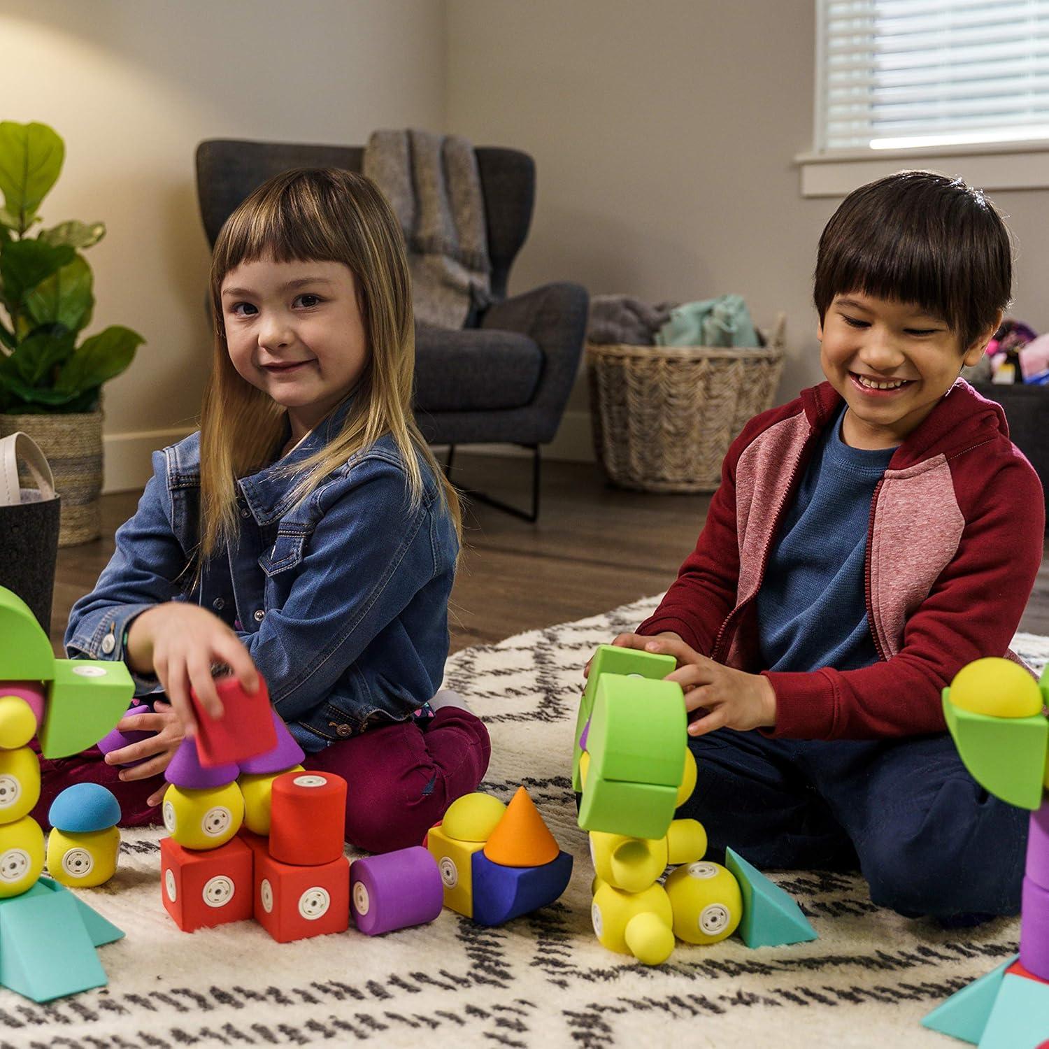 Blockaroo Magnetic Foam Building Blocks – 17-Piece Critter Set, Bath Toys for Toddlers, Preschool Toys, Bathtub Toys, Sensory Toys, Blocks for Toddlers 3-5, Engineering Toys for Kids 3-5, Bath Blocks(Castle)