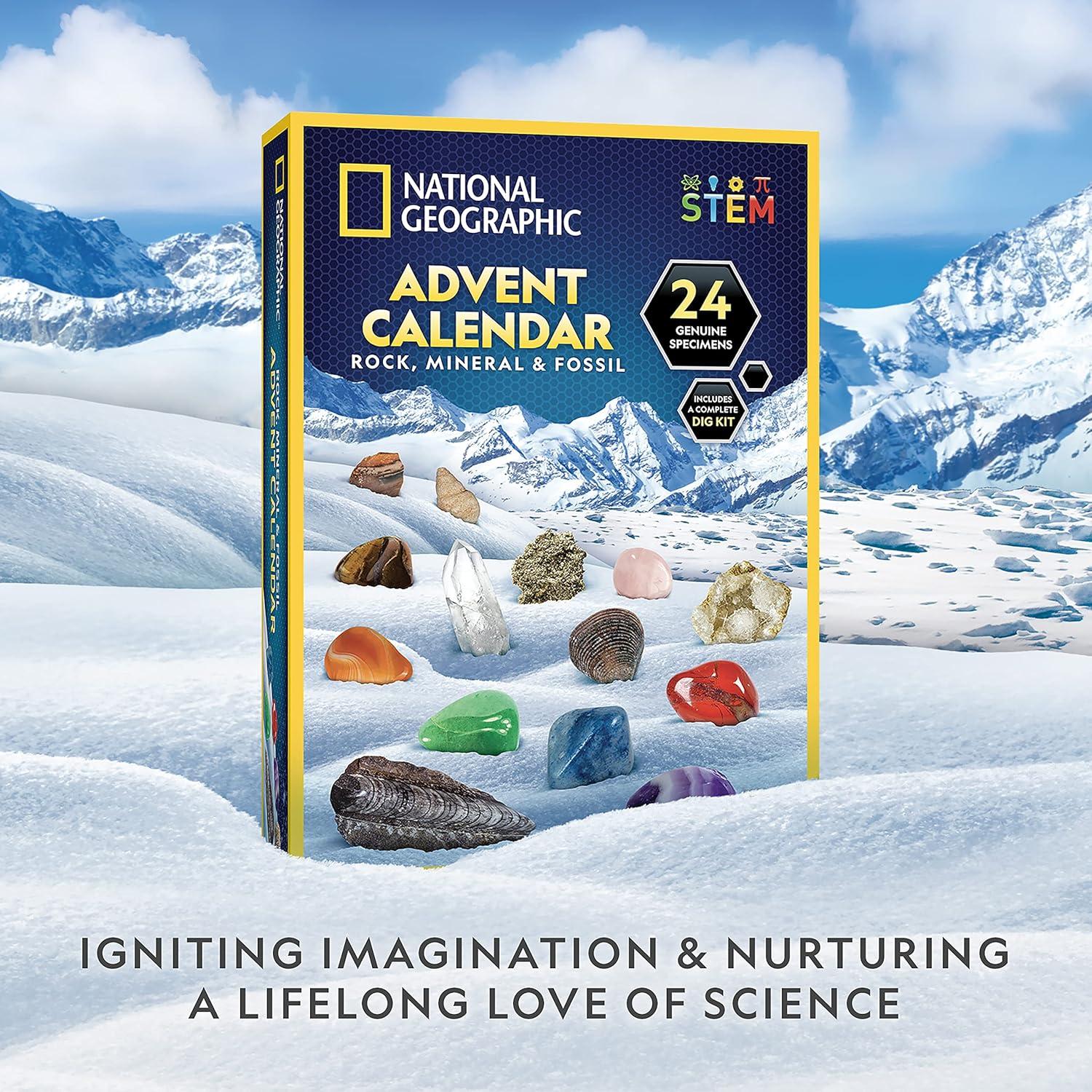 NATIONAL GEOGRAPHIC 2026 Rock Collection Advent Calendar – Countdown Calendar for Kids with 24 Gemstones, Minerals & Fossils for Kids, Complete Gem & Fossil Collection(Rock & Fossil Collection)