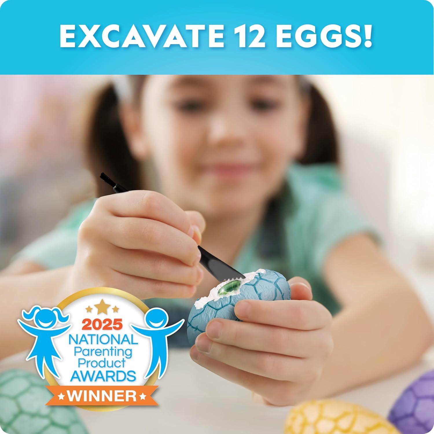 Blue Marble Easter Eggscavation Dig Kit – 12 Easter Egg Dig Bricks with Real Gemstones & Glow in The Dark Dinosaur Figures, Includes Dig Tools, Egg Hunt or Dig Party Activity, Easter Basket Stuffers