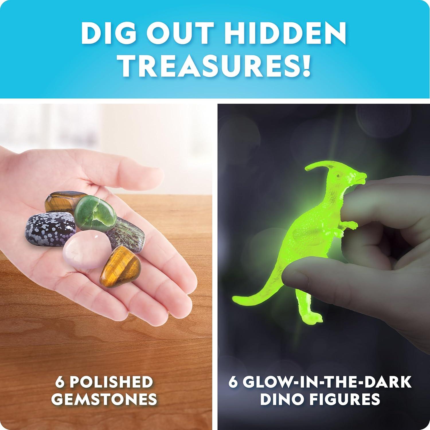 Blue Marble Easter Eggscavation Dig Kit – 12 Easter Egg Dig Bricks with Real Gemstones & Glow in The Dark Dinosaur Figures, Includes Dig Tools, Egg Hunt or Dig Party Activity, Easter Basket Stuffers