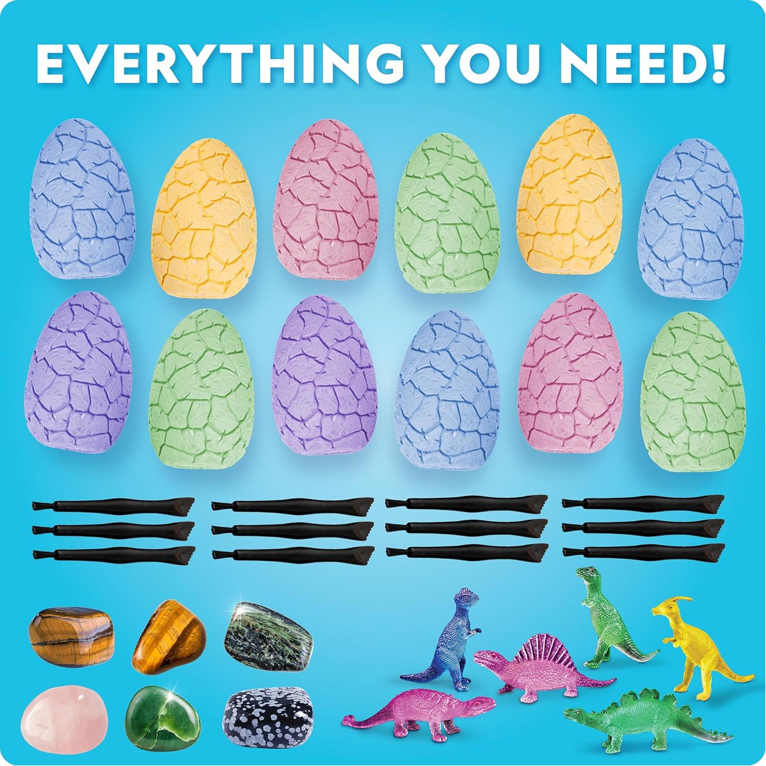 Blue Marble Easter Eggscavation Dig Kit – 12 Easter Egg Dig Bricks with Real Gemstones & Glow in The Dark Dinosaur Figures, Includes Dig Tools, Egg Hunt or Dig Party Activity, Easter Basket Stuffers