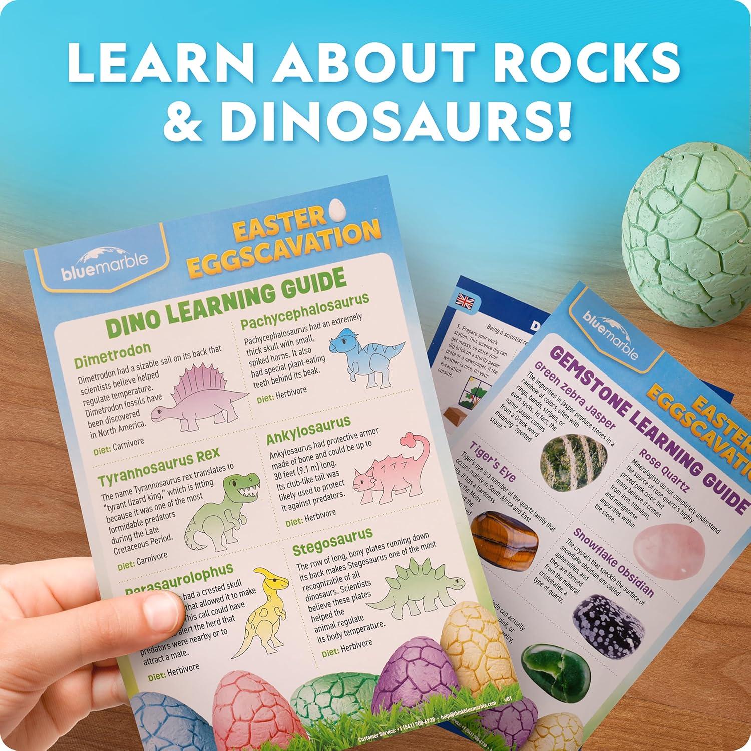 Blue Marble Easter Eggscavation Dig Kit – 12 Easter Egg Dig Bricks with Real Gemstones & Glow in The Dark Dinosaur Figures, Includes Dig Tools, Egg Hunt or Dig Party Activity, Easter Basket Stuffers