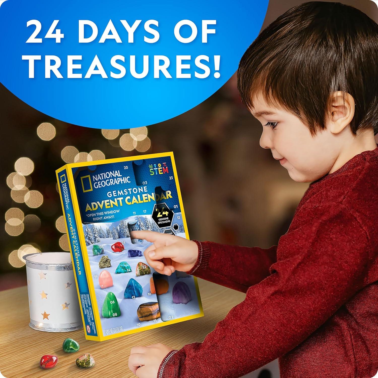 NATIONAL GEOGRAPHIC 2026 Jewelry Making Advent Calendar – Create 24+ Pieces of Jewelry, Countdown Calendar, Holiday Craft Kit for Kids with Beads, Clay, Charms & Tools, Educational Gifts(Gemstone Collection)