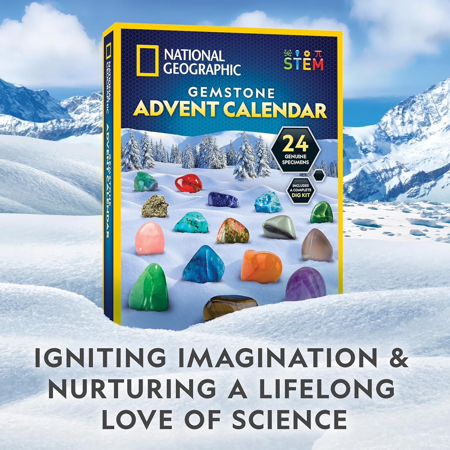 NATIONAL GEOGRAPHIC 2026 Jewelry Making Advent Calendar – Create 24+ Pieces of Jewelry, Countdown Calendar, Holiday Craft Kit for Kids with Beads, Clay, Charms & Tools, Educational Gifts(Gemstone Collection)