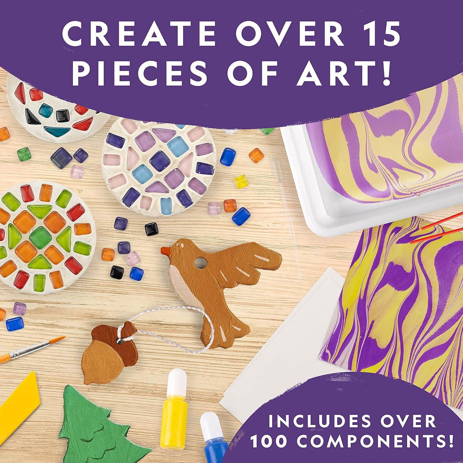 NATIONAL GEOGRAPHIC Marbling Paint Kit for Kids – Create 12 Sheets of Marble Art with Paints & Water, Painting Arts and Crafts Kit (Amazon Exclusive)(Clay  Mosaic & Paint Marbling Kits)