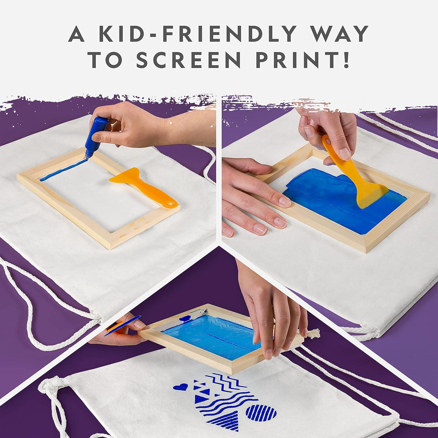NATIONAL GEOGRAPHIC Kids Screen Printing Kit – Arts and Crafts Silk Screen Printing Kit with Fabric Paint, Frame, Stencils & Squeegee Plus Drawstring Bag & More, Screen Print, Silkscreening Kit(Screen Printing Kit)