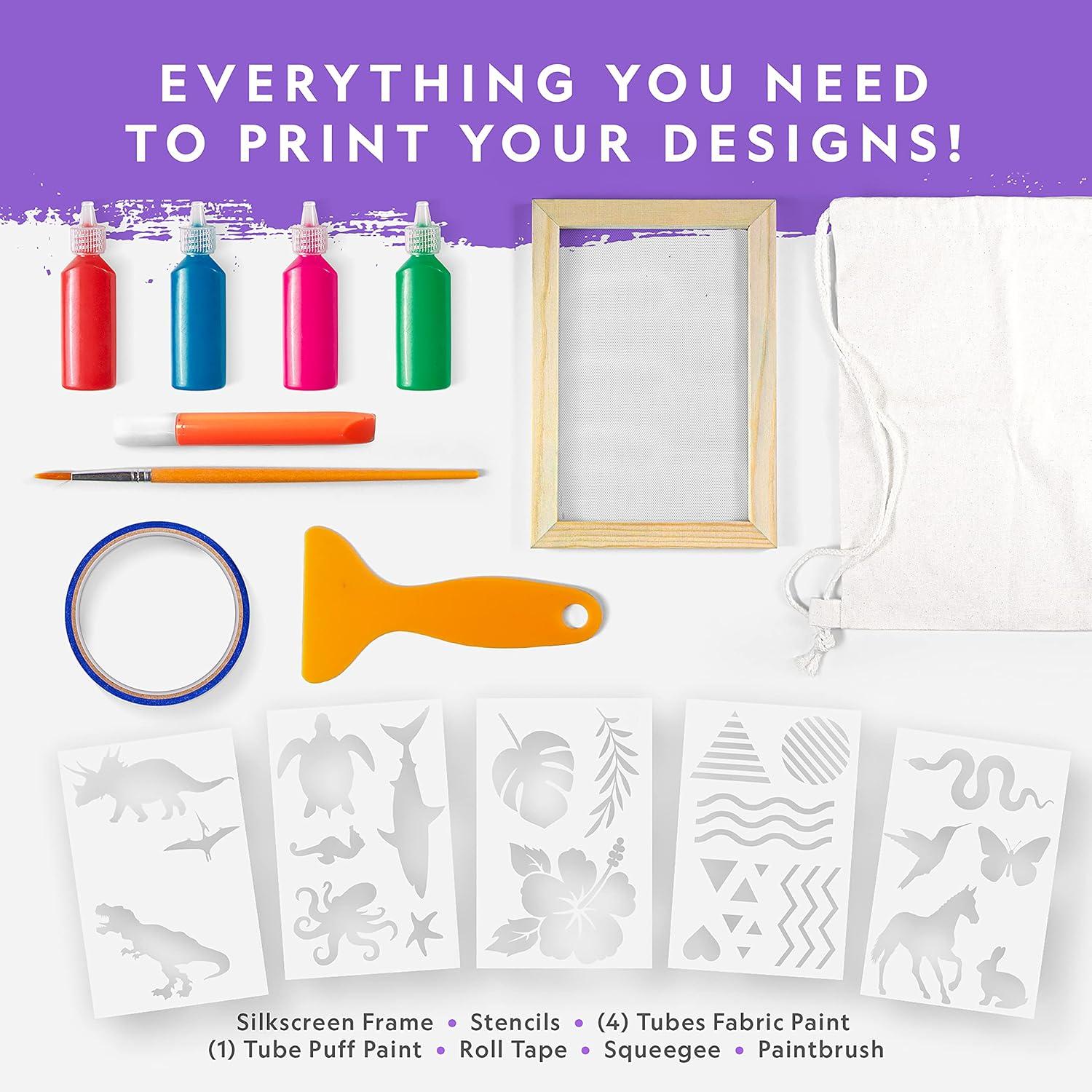 NATIONAL GEOGRAPHIC Kids Screen Printing Kit – Arts and Crafts Silk Screen Printing Kit with Fabric Paint, Frame, Stencils & Squeegee Plus Drawstring Bag & More, Screen Print, Silkscreening Kit(Screen Printing Kit)