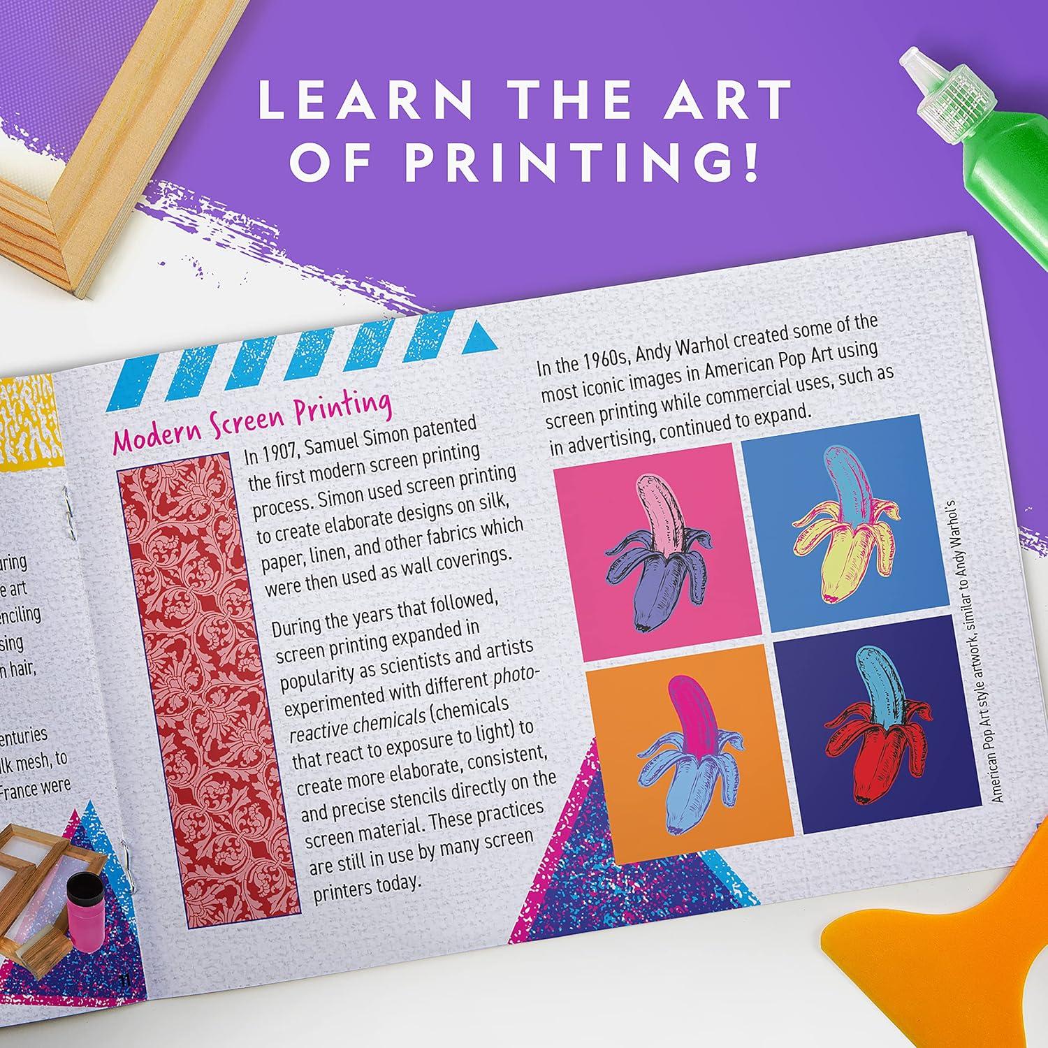 NATIONAL GEOGRAPHIC Kids Screen Printing Kit – Arts and Crafts Silk Screen Printing Kit with Fabric Paint, Frame, Stencils & Squeegee Plus Drawstring Bag & More, Screen Print, Silkscreening Kit(Screen Printing Kit)