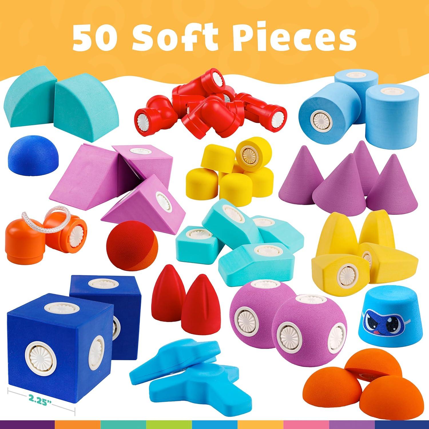 Blockaroo Magnetic Foam Building Blocks – 17-Piece Critter Set, Bath Toys for Toddlers, Preschool Toys, Bathtub Toys, Sensory Toys, Blocks for Toddlers 3-5, Engineering Toys for Kids 3-5, Bath Blocks(50 Piece Trunk Set)