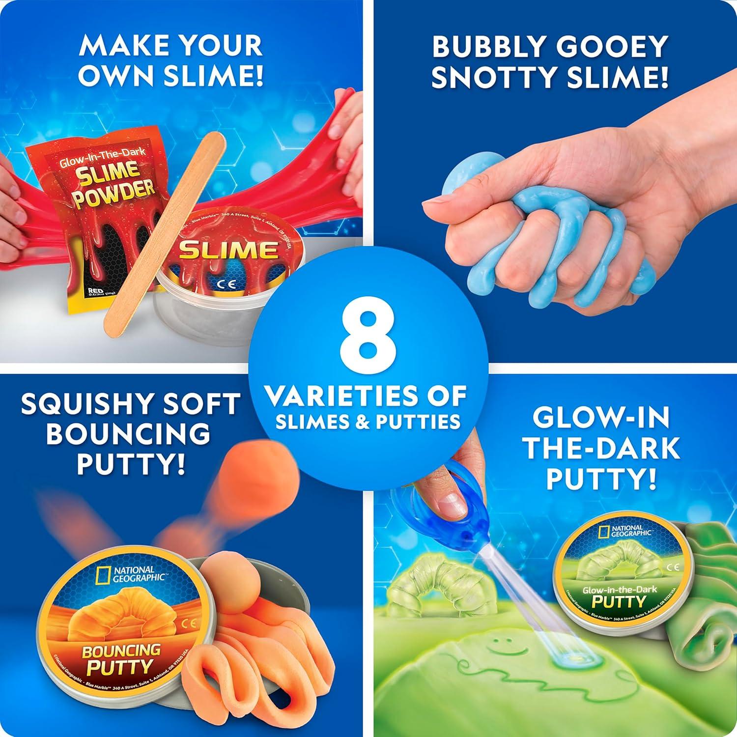 NATIONAL GEOGRAPHIC Mega Slime Kit & Putty Lab – 4 Types of Slime Plus 4 Types of Putty Including Magnetic, Slime Kit for Boys and Girls, Sensory Toy & Science Kit