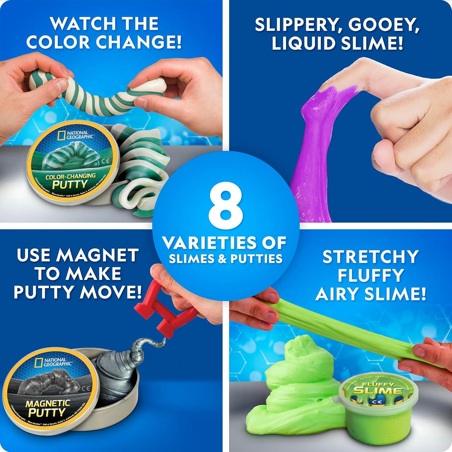 NATIONAL GEOGRAPHIC Mega Slime Kit & Putty Lab – 4 Types of Slime Plus 4 Types of Putty Including Magnetic, Slime Kit for Boys and Girls, Sensory Toy & Science Kit