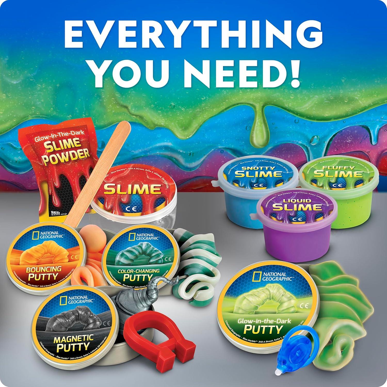 NATIONAL GEOGRAPHIC Mega Slime Kit & Putty Lab – 4 Types of Slime Plus 4 Types of Putty Including Magnetic, Slime Kit for Boys and Girls, Sensory Toy & Science Kit