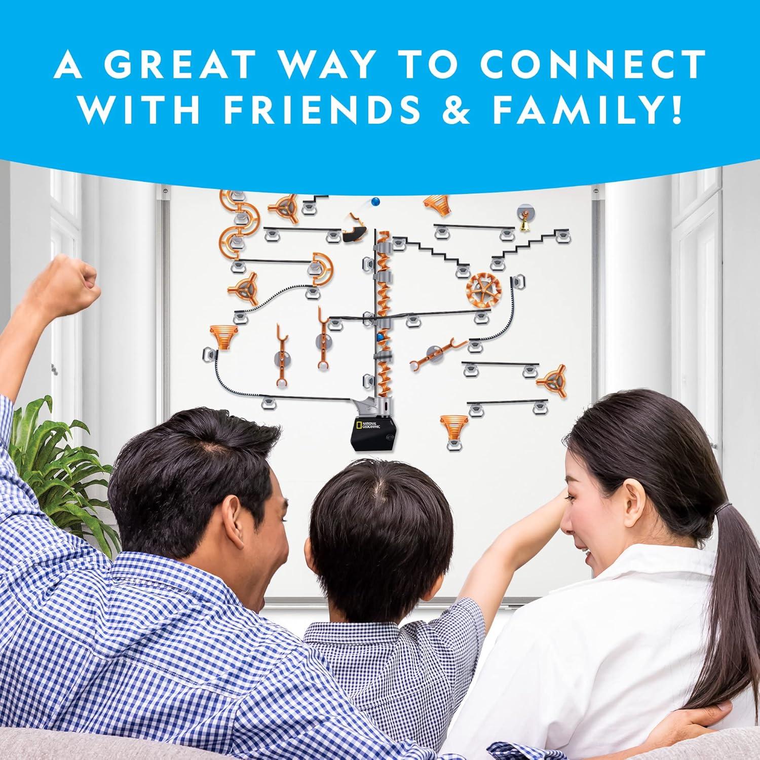 National Geographic Magnetic Marble Run – 75-Piece STEM Building Set for Kids & Adults with Magnetic Track & Trick Pieces & Marbles for Building A Marble Maze, STEM Project(150-Piece Set)