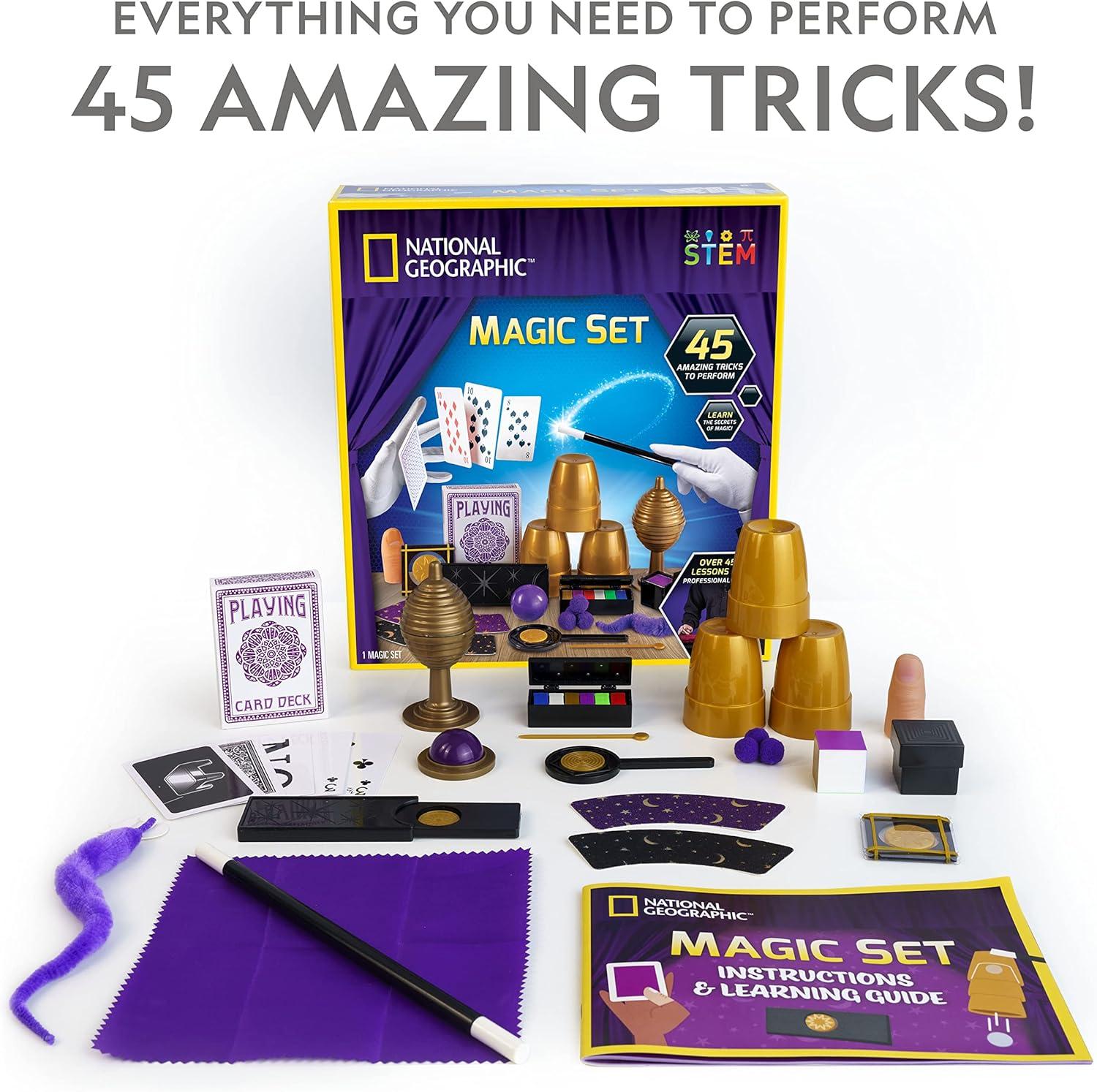 National Geographic Kids Magic Set – 45 Magic Tricks for Kids to Perform with Step-by-Step Video Instructions for Each Trick Provided by a Professional Magician, Toys for Boys and Girls(Starter Magic Kit)