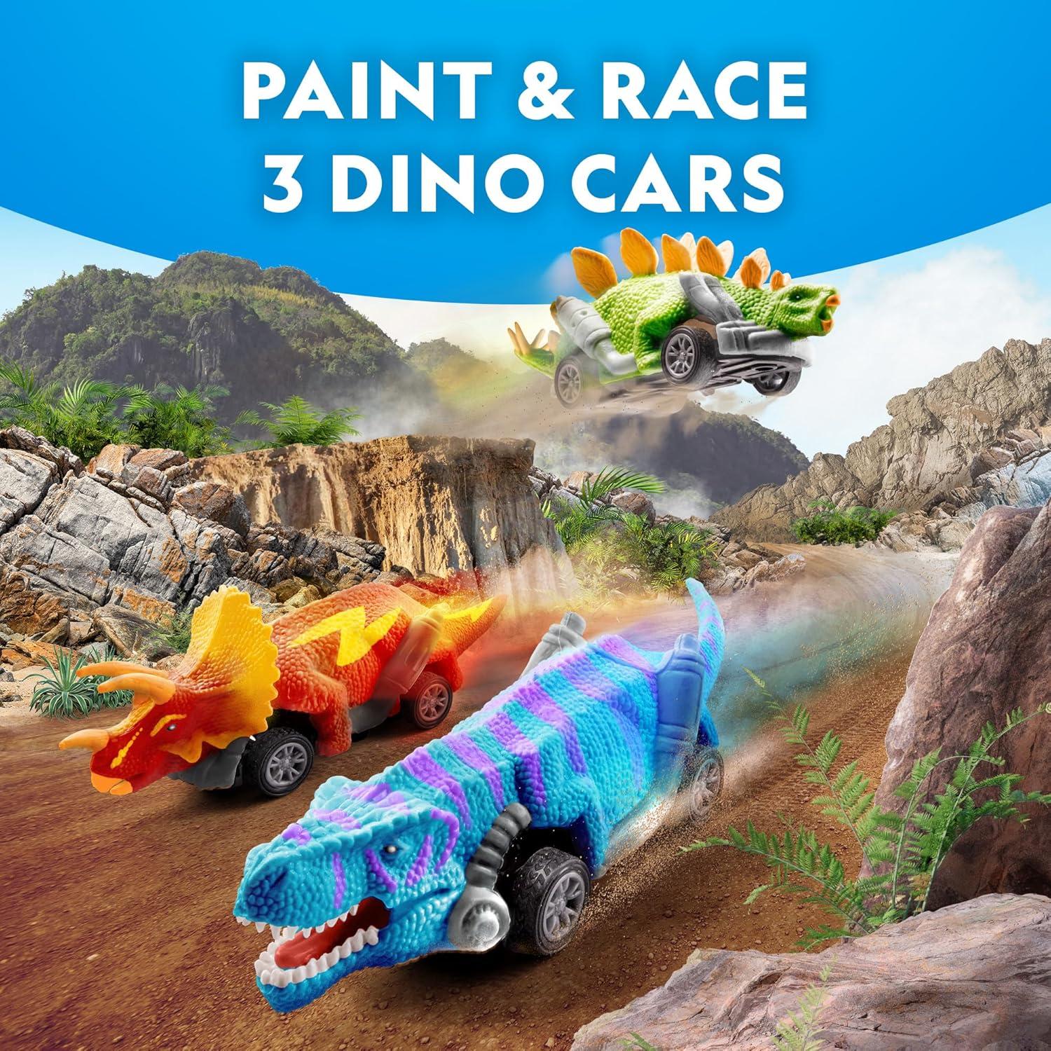National Geographic Pull Back Dinosaur Race Cars Craft Kit – Paint 3 Dino Racecars with 6 Paint Colors, Dinosaur Toys for Kids, Kids Painting Kit, Arts & Crafts for Kids
