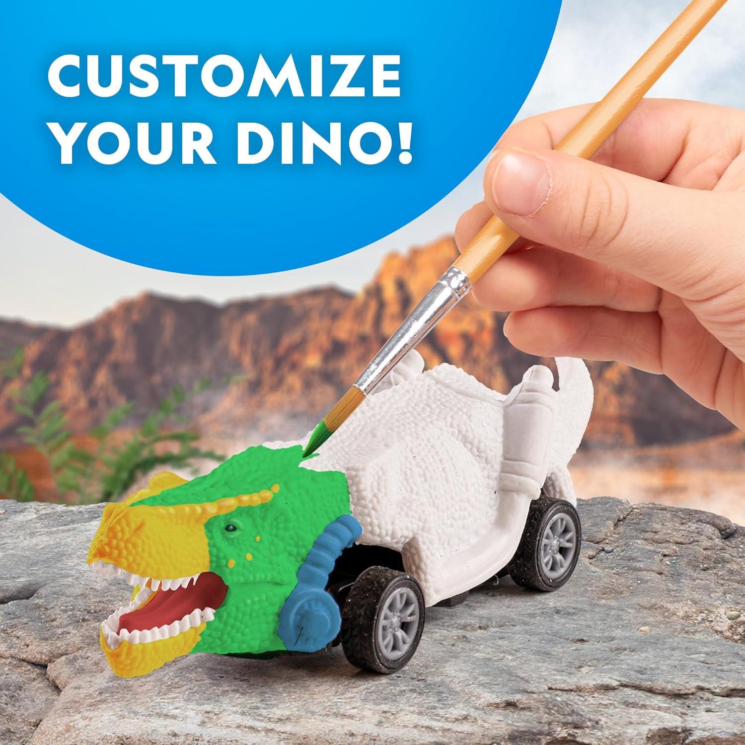 National Geographic Pull Back Dinosaur Race Cars Craft Kit – Paint 3 Dino Racecars with 6 Paint Colors, Dinosaur Toys for Kids, Kids Painting Kit, Arts & Crafts for Kids